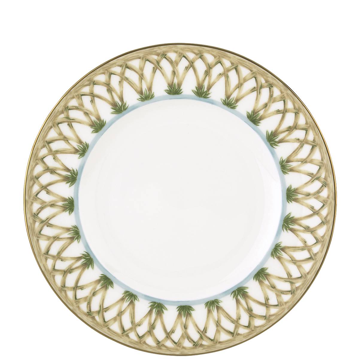 British Colonial Bamboo Porcelain Accent Plate with Gold Trim
