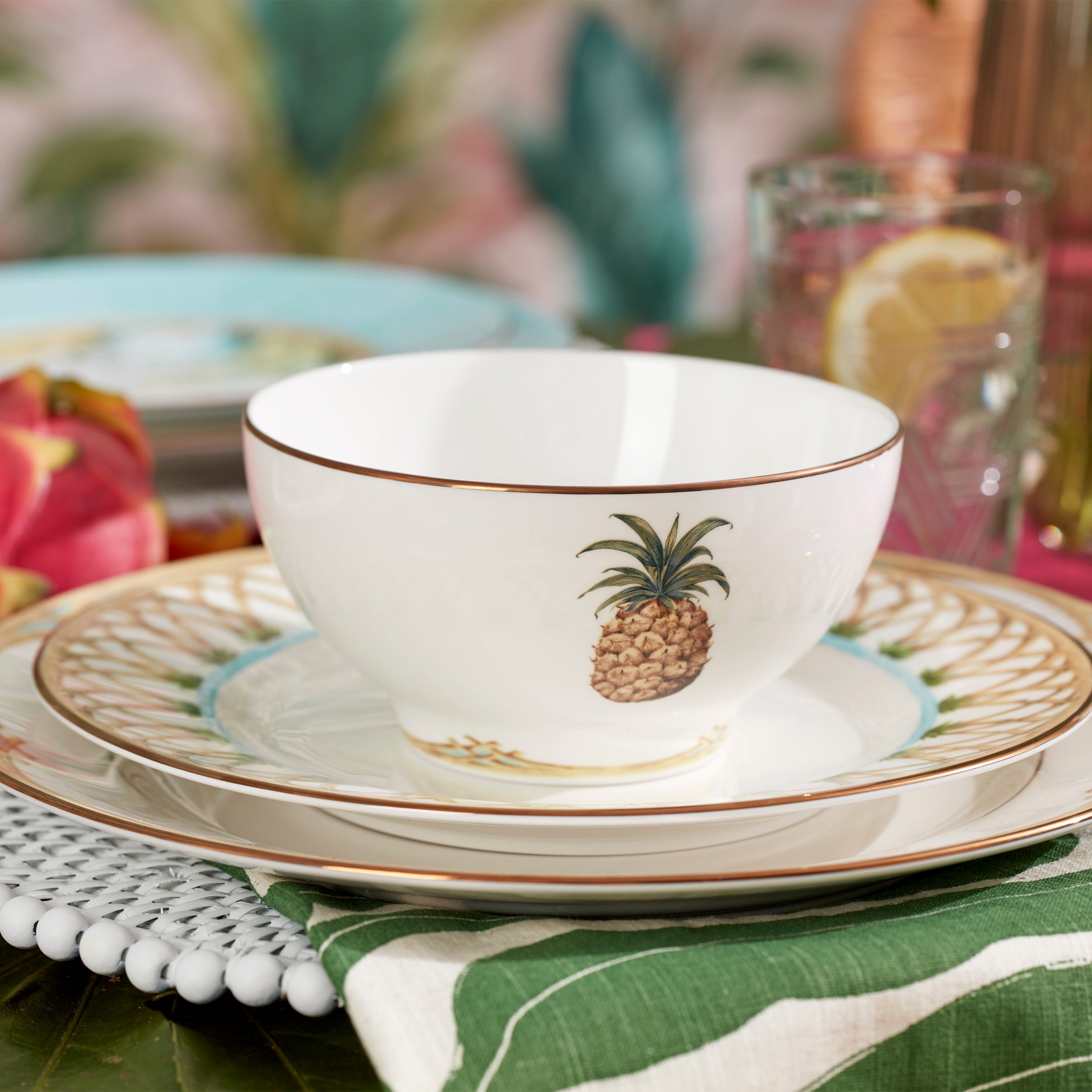 British Colonial Bamboo Porcelain Accent Plate with Gold Trim