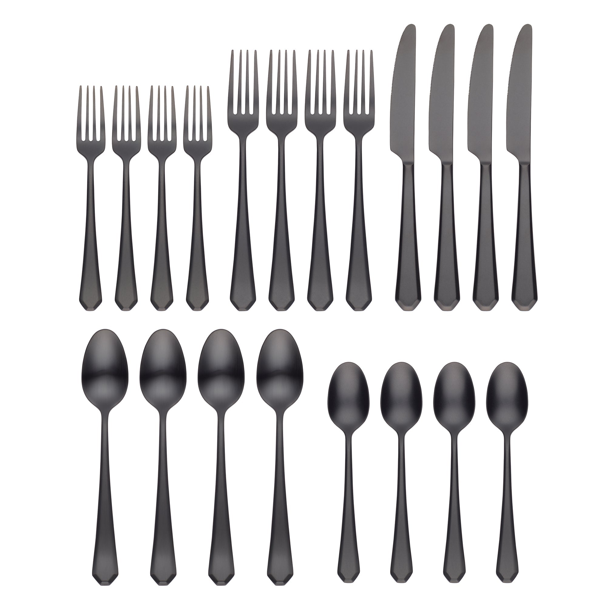 Geo Black Satin Flatware Set - 20 Piece Modern Cutlery