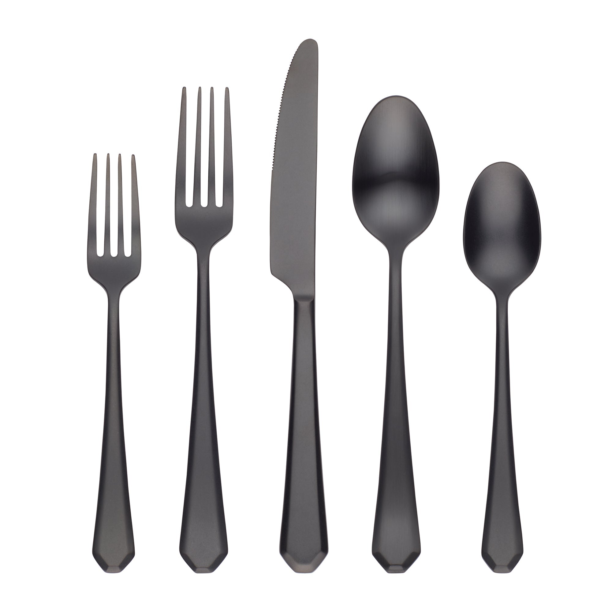Geo Black Satin Flatware Set - 20 Piece Modern Cutlery