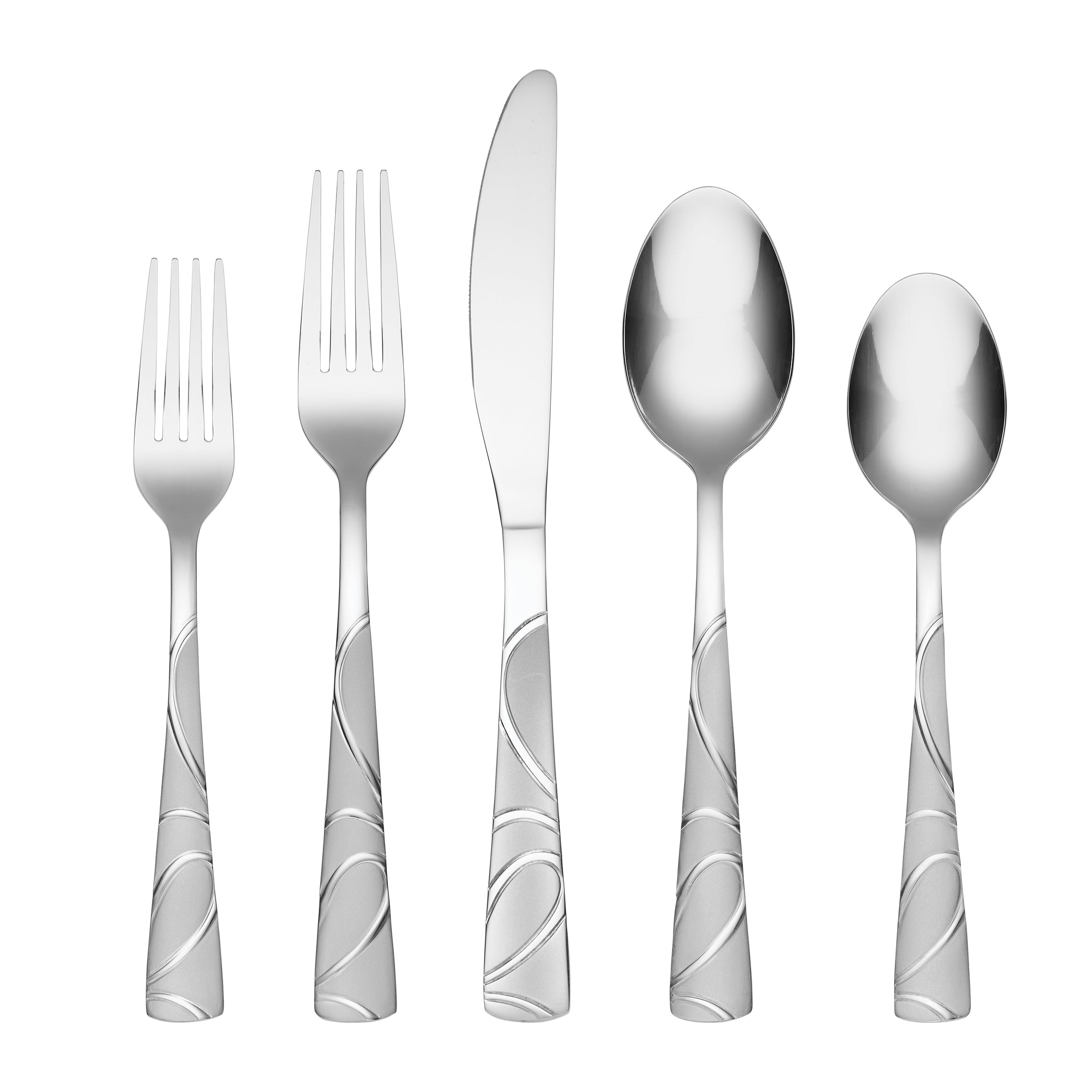 Sasha Sand 20-Piece Flatware Set with Chrome Ribbon Accents