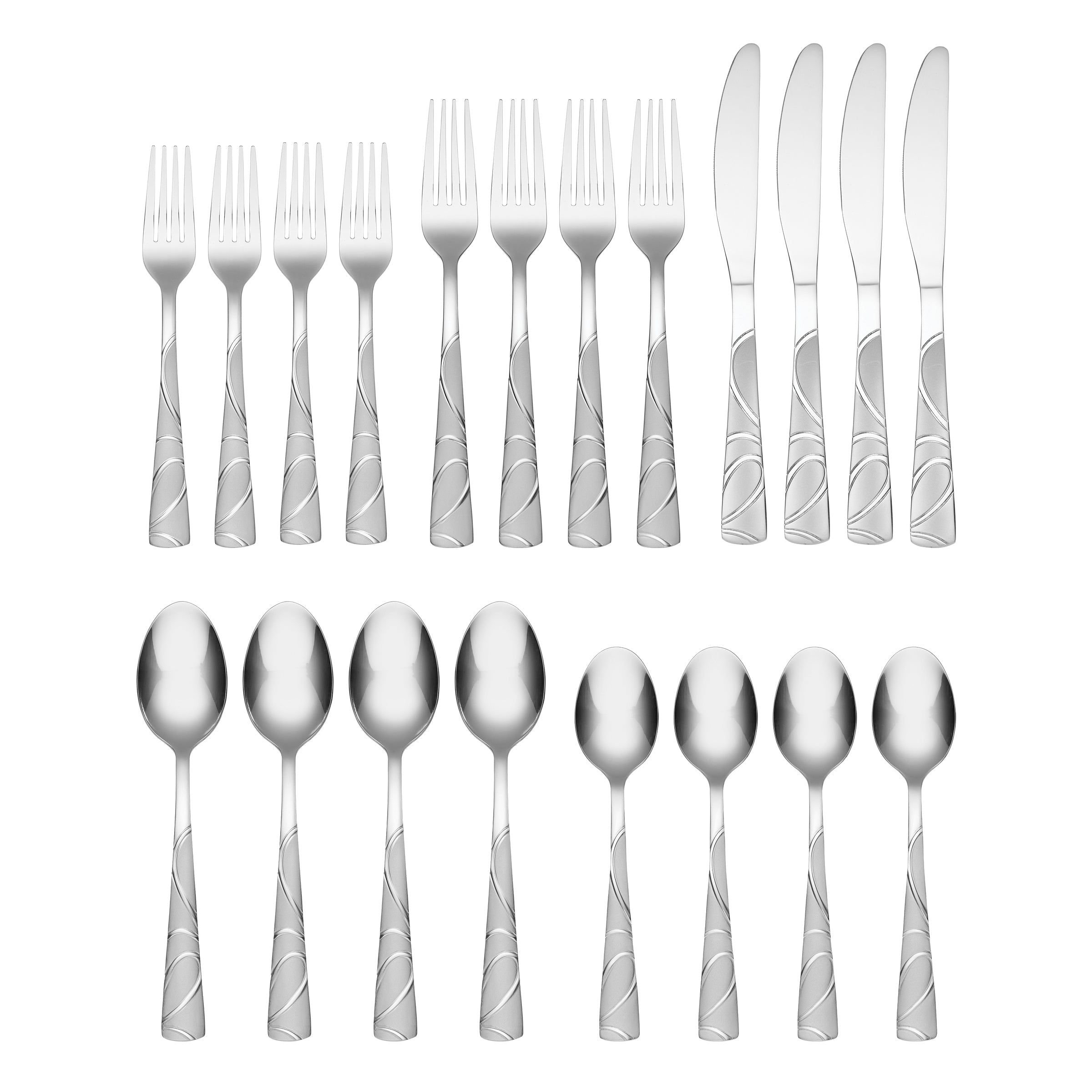 Sasha Sand 20-Piece Flatware Set with Chrome Ribbon Accents
