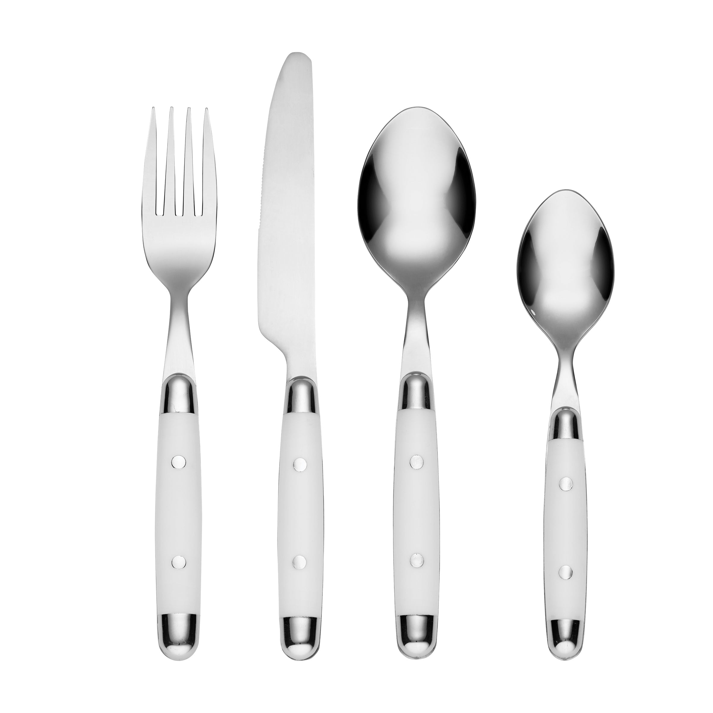 Jubilee Retro 16-Piece White Flatware Set with Riveted Handles