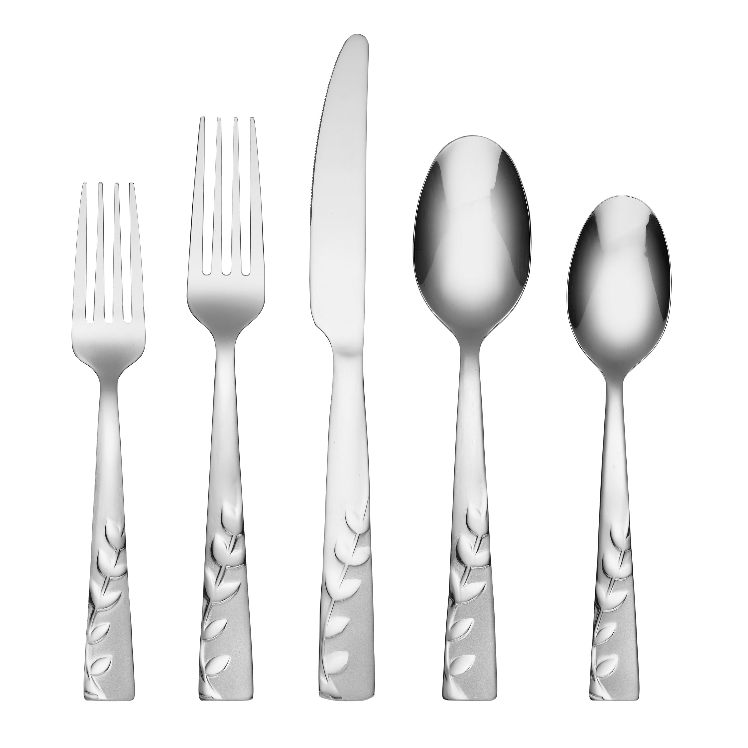 Floral Motif Flatware Set - 20-Piece Service for 4 with Frosted Finish
