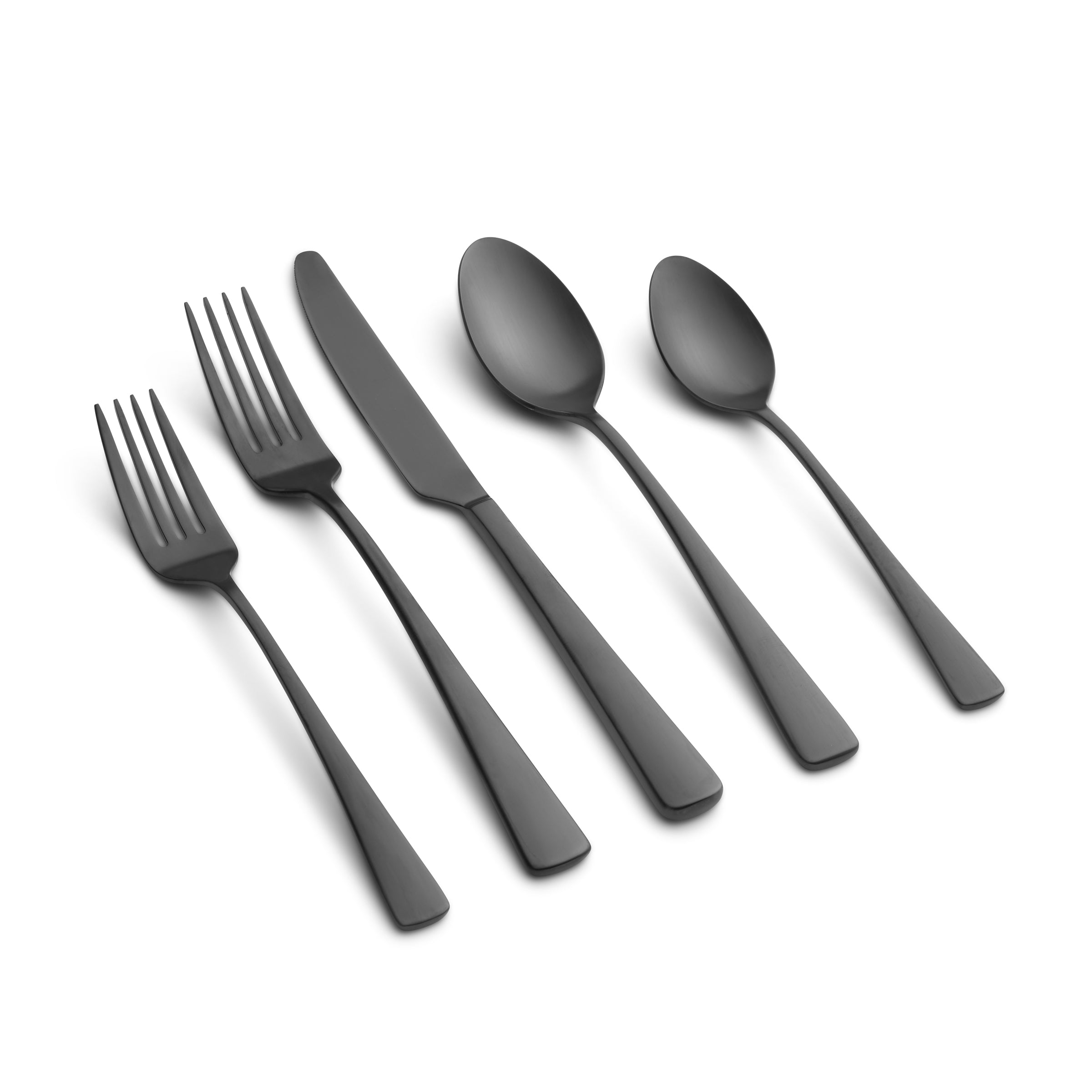 Cerys Black Satin Flatware Set - 20-Piece Stainless Steel Cutlery