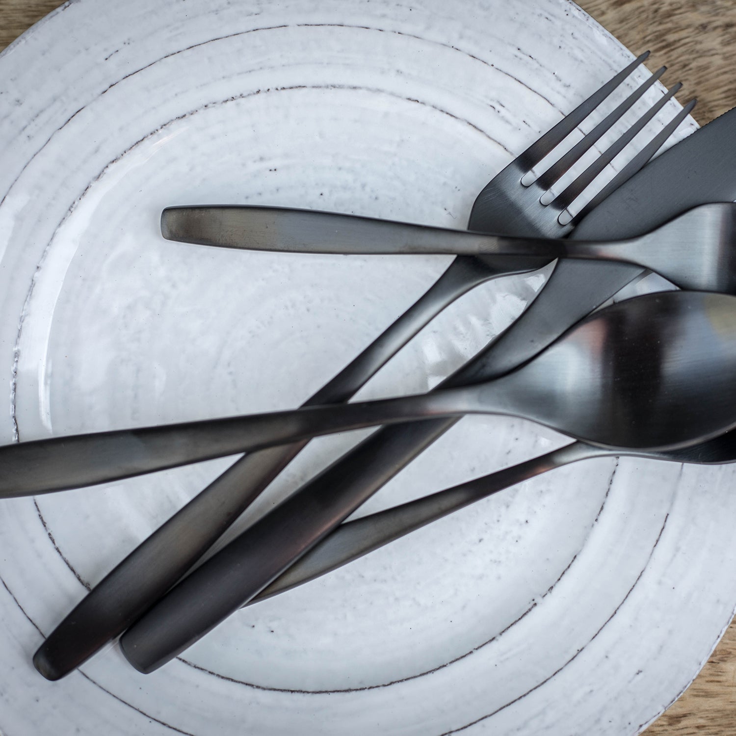 Averie Black Satin Flatware Set - 20 Piece Service for 4