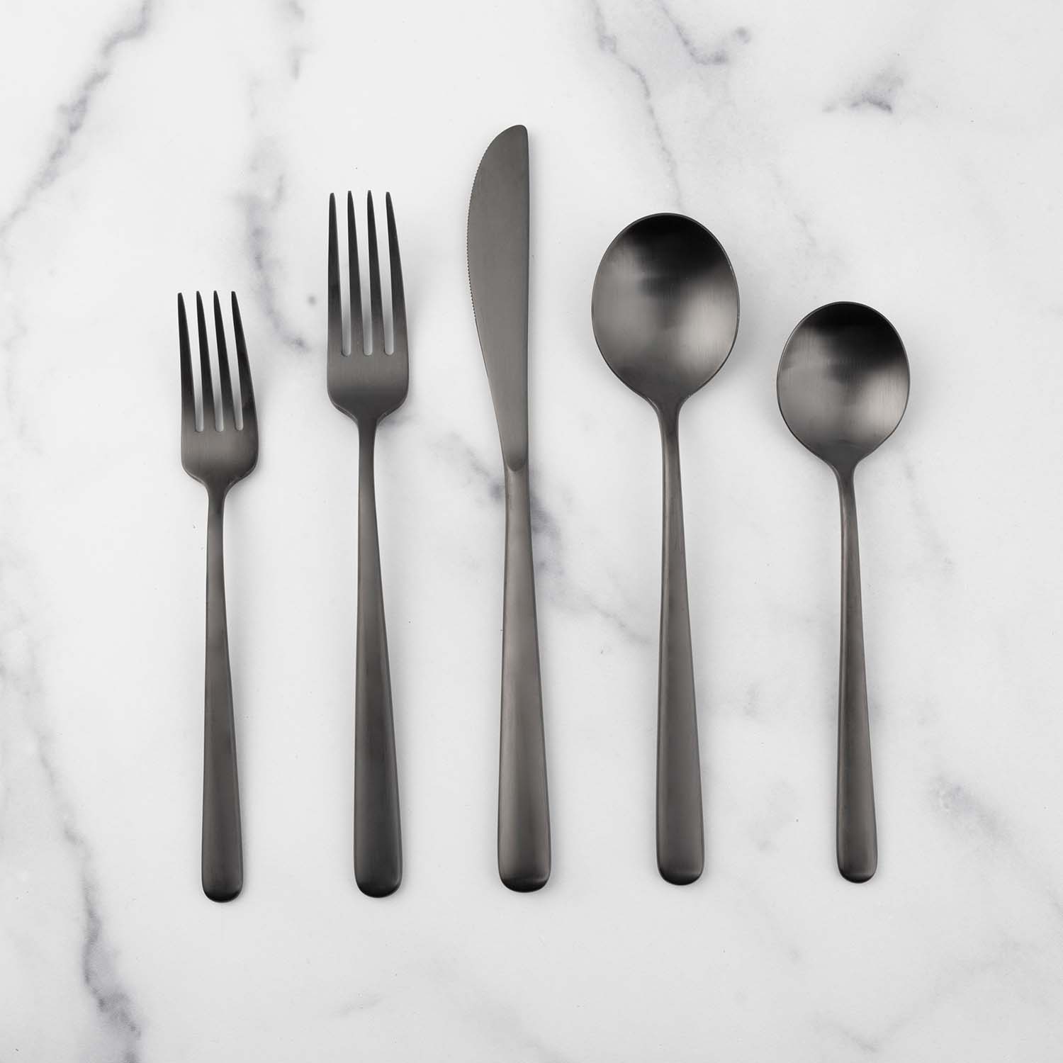 Lorenn 20-Piece Black Satin Flatware Set - 18/10 Stainless Steel