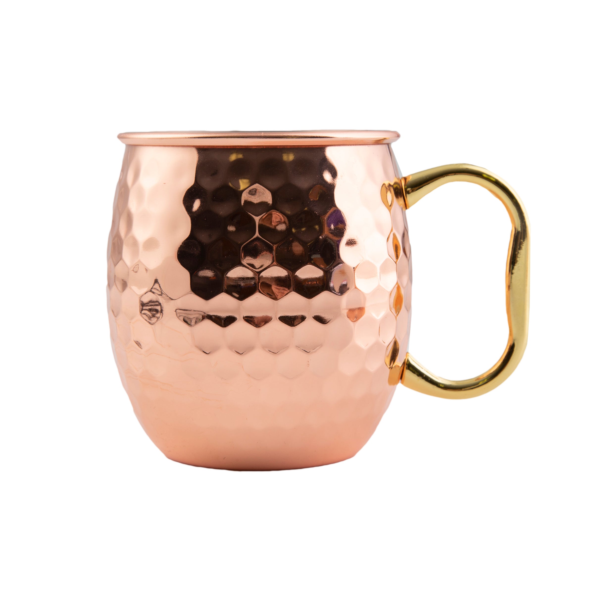Copper Moscow Mule Mug with Gold Handle – Hammered Metal Cup for Cocktails