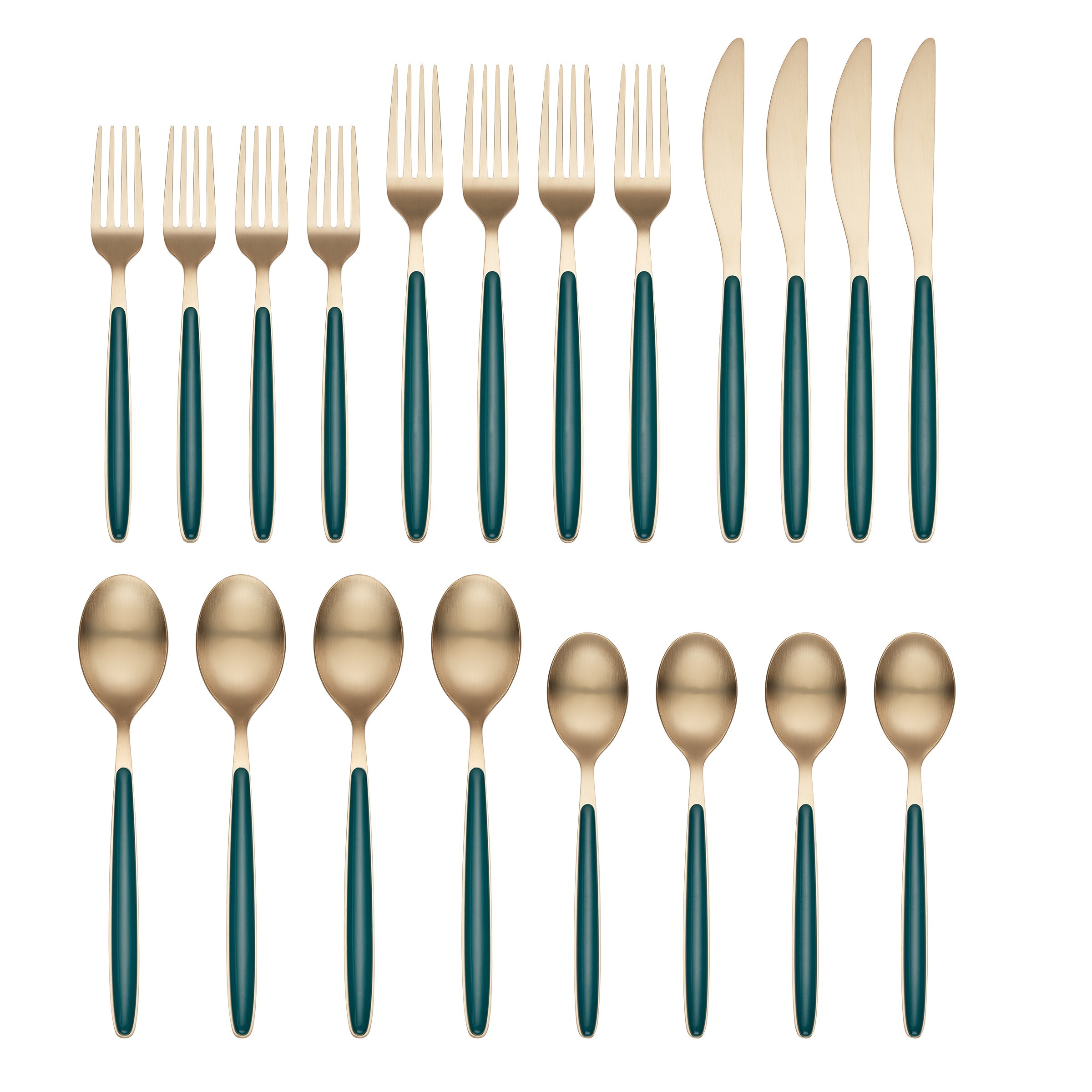 Kiernan 20-Piece Flatware Set - Champagne Satin & Green Handle