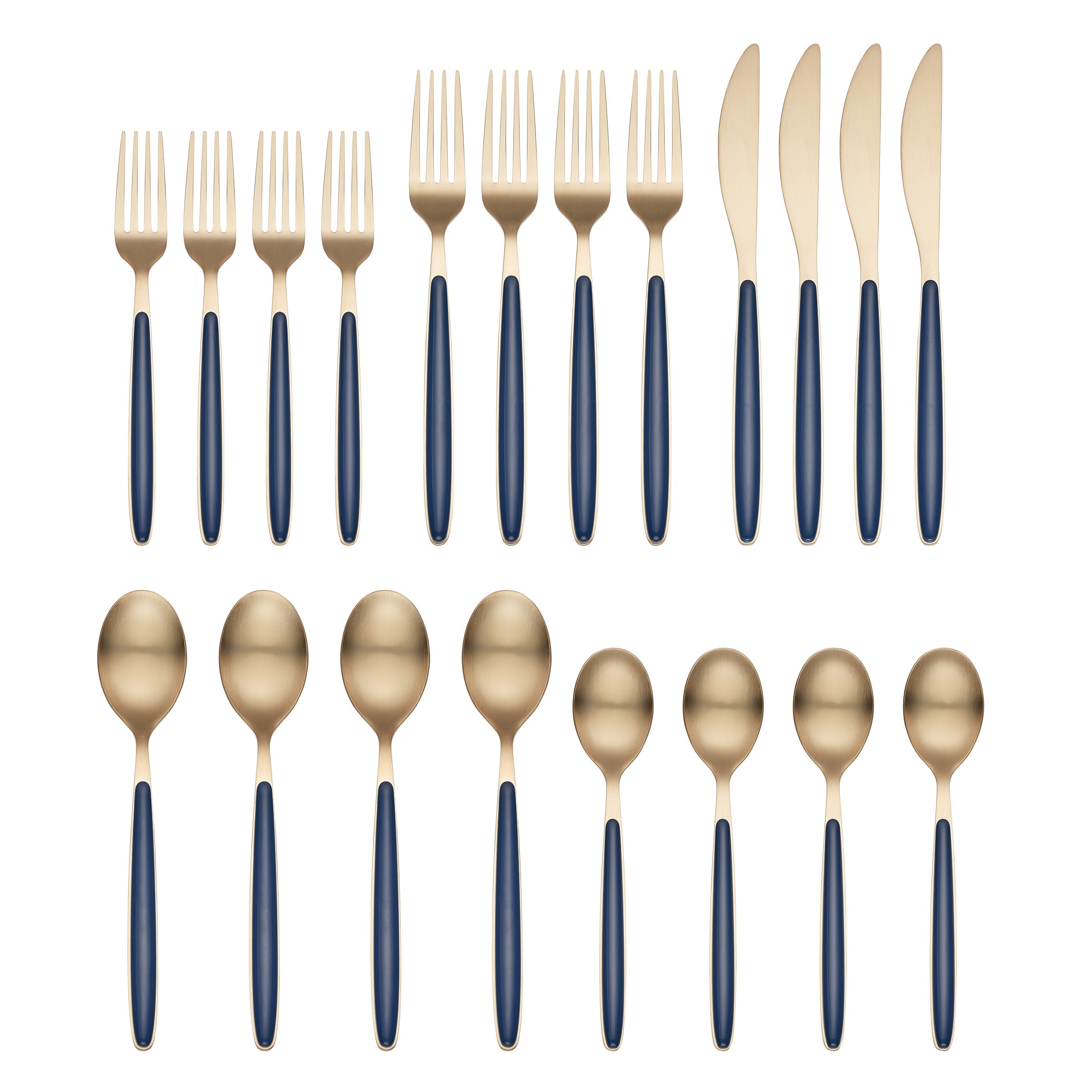 Kiernan Navy & Gold 20-Piece Flatware Set - Satin Champagne Finish