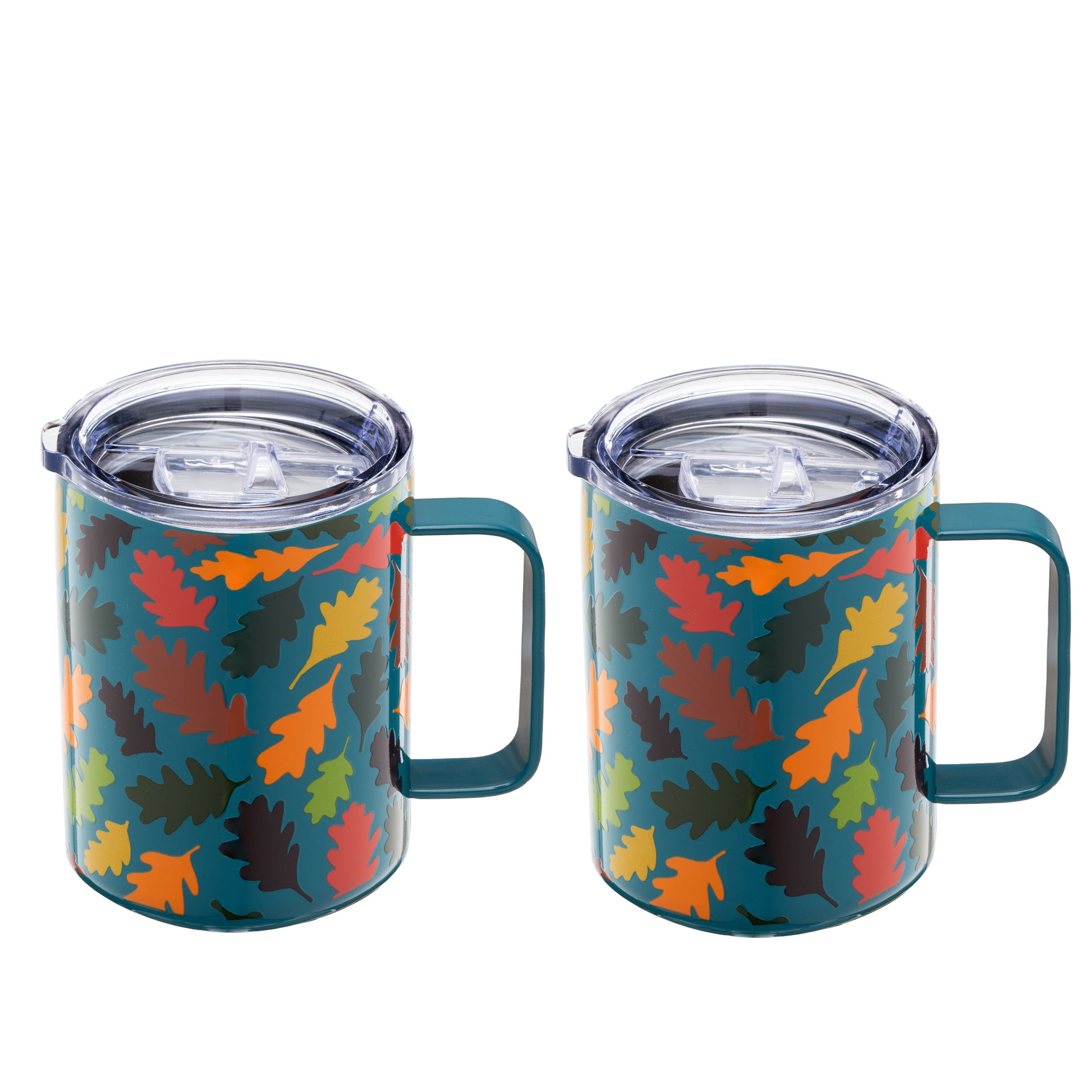 Teal Leaf Design Coffee Mugs - Shatterproof Set of 2
