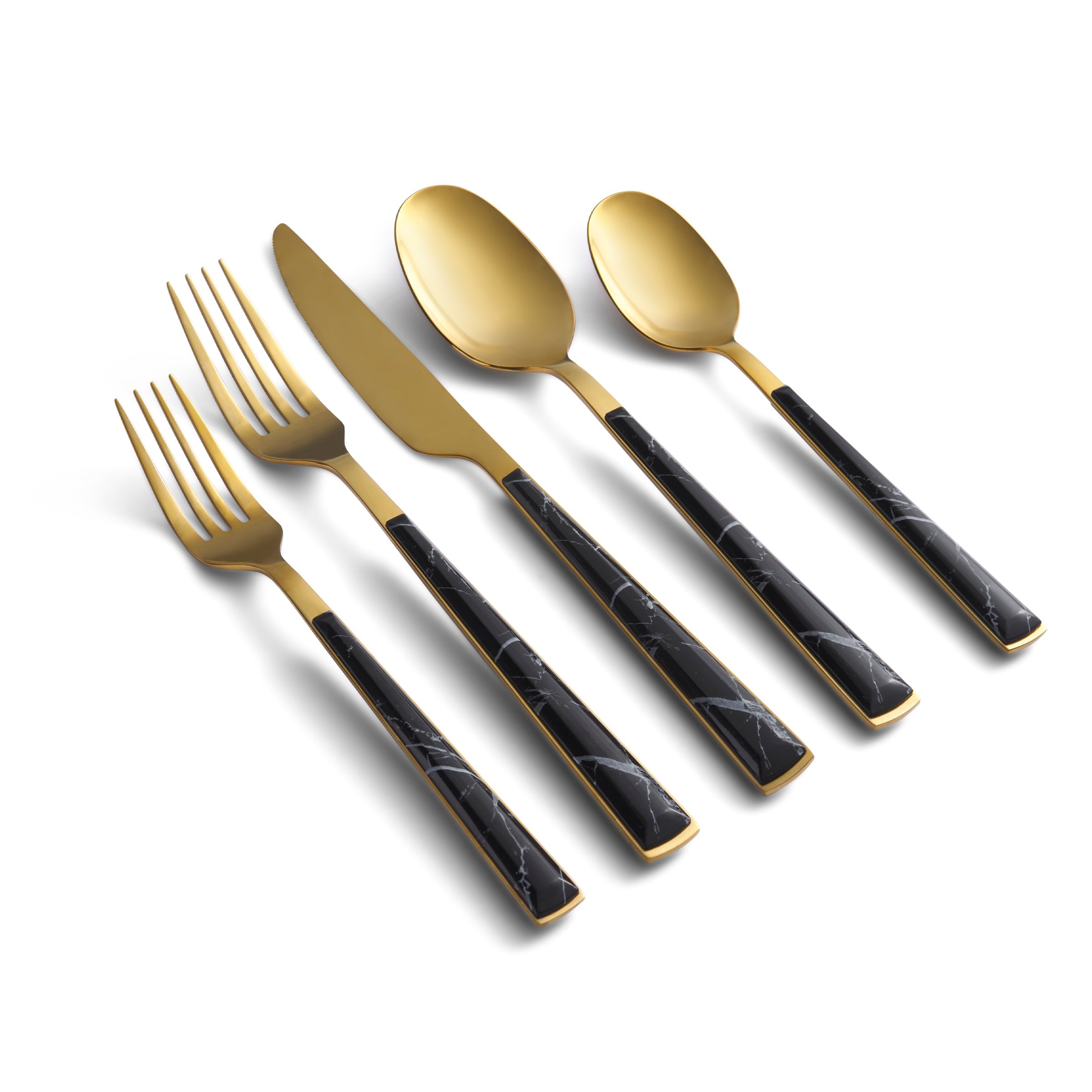Eivin 20-Piece Gold Flatware Set with Black Marble Handle