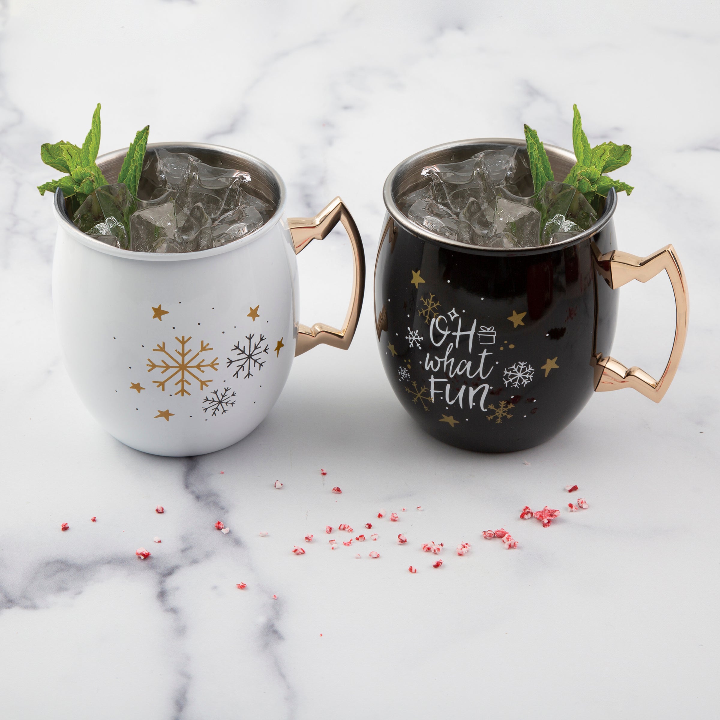 Holiday Moscow Mule Mugs Set - Oh What Fun Design - 2 Pack