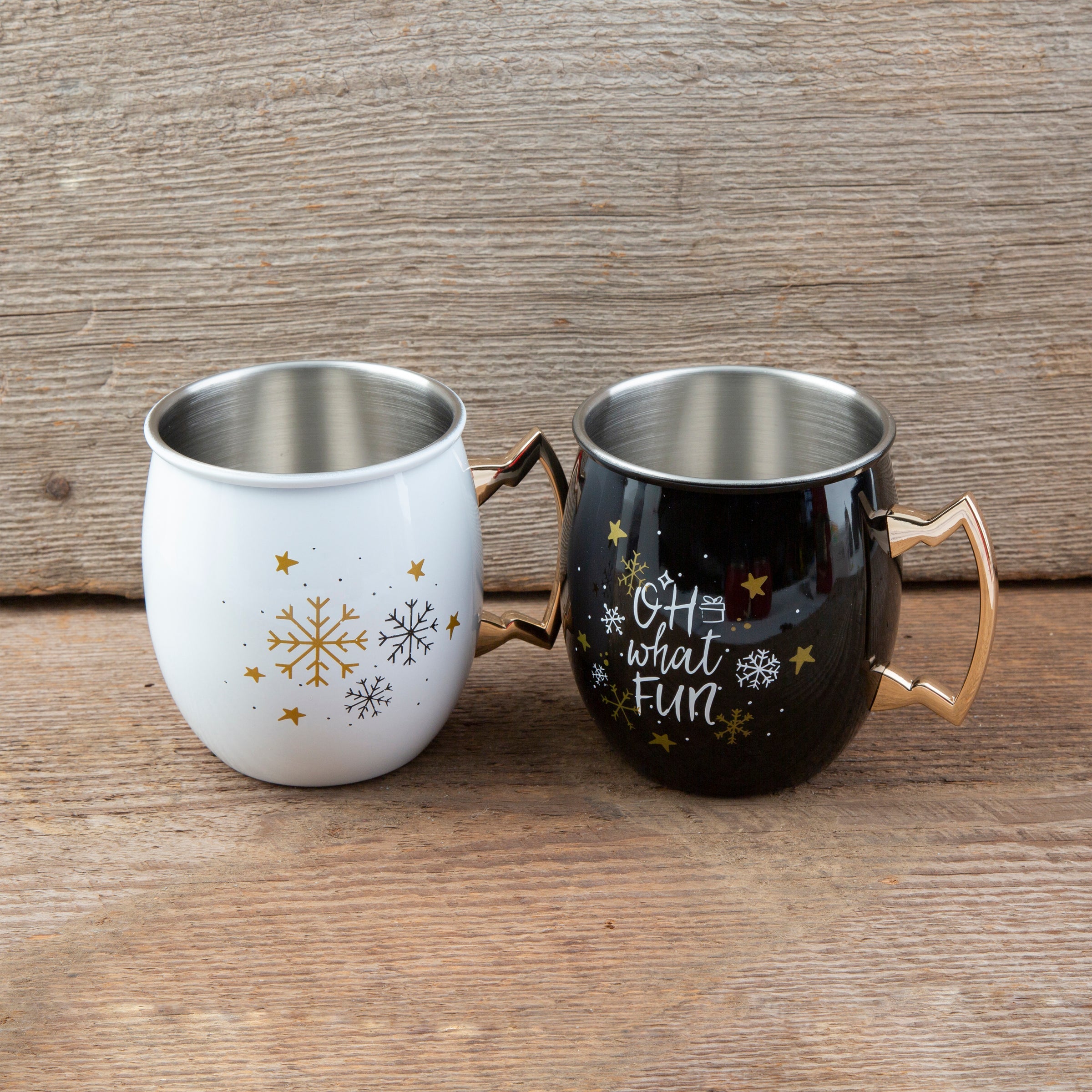 Holiday Moscow Mule Mugs Set - Oh What Fun Design - 2 Pack