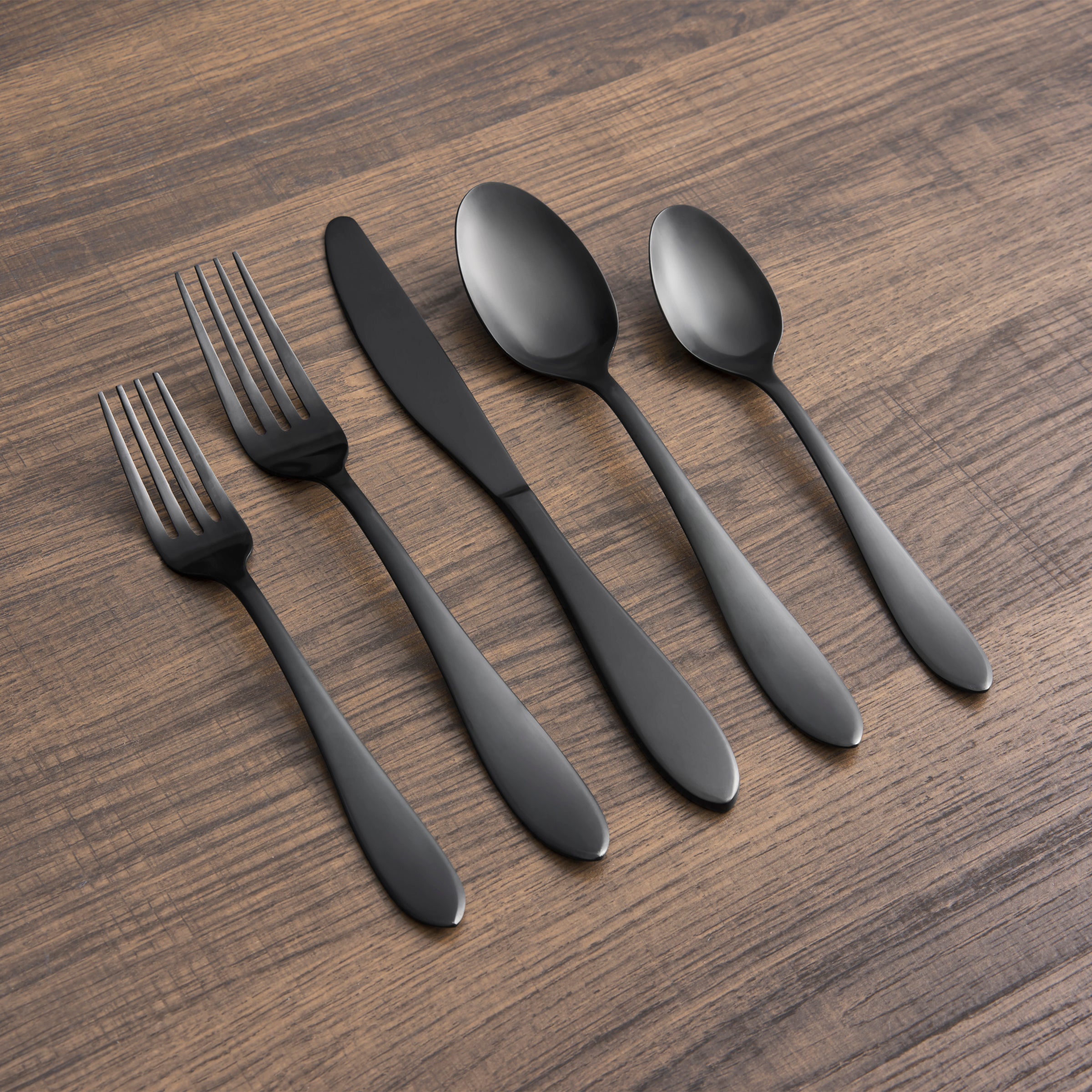 Delia Black Satin Flatware Set - 20 Piece for Stylish Dining