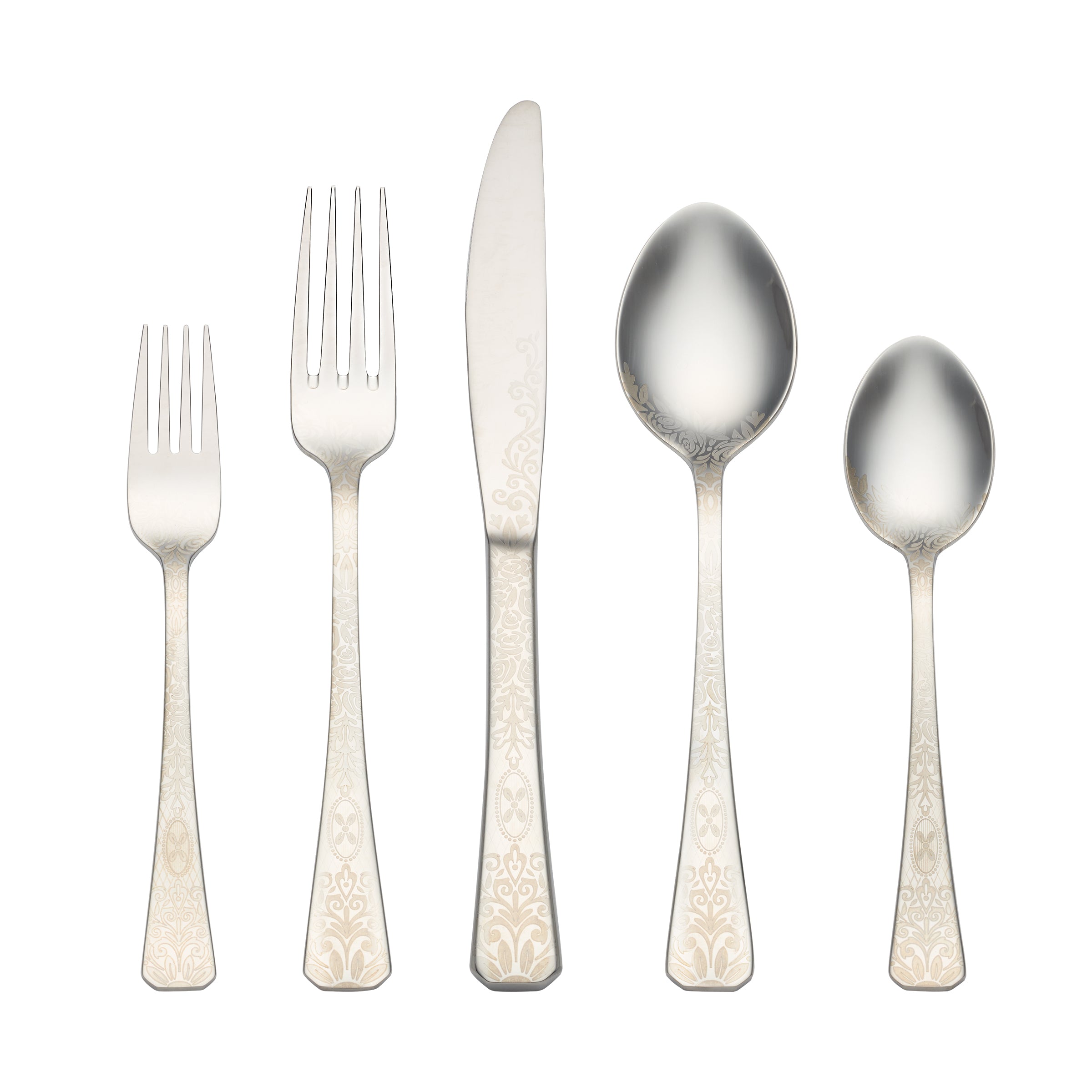 Floral Etch Stainless Steel 5-Piece Place Setting