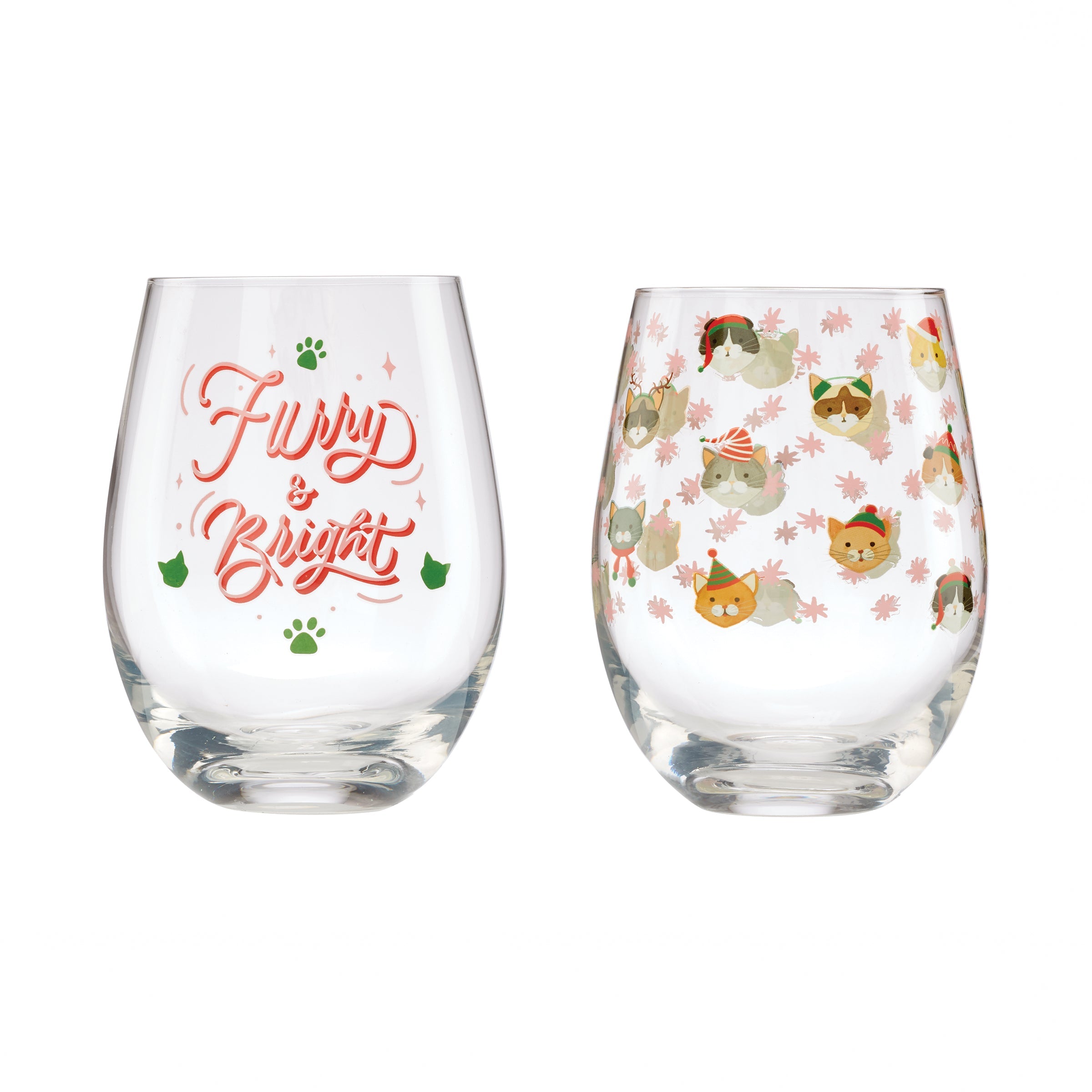 Cat Lover Wine Glasses - Cambridge Stemless Set of 2 for Holidays