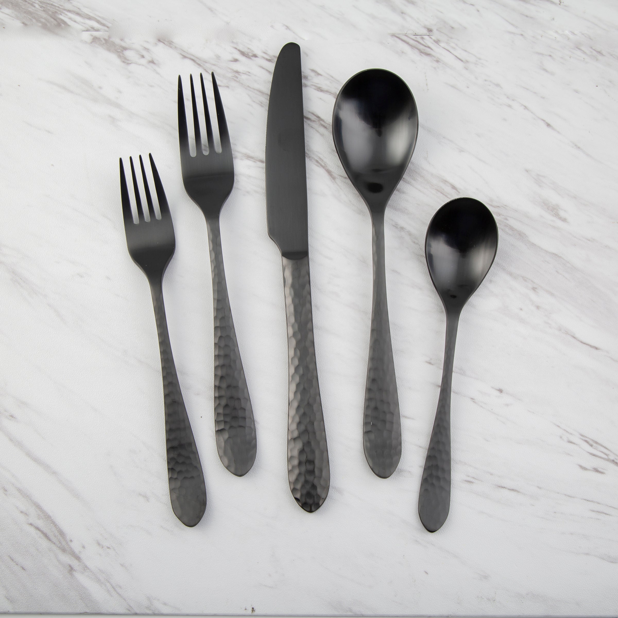 Colby Black Hammered Flatware Set - 20 Piece Cutlery Set