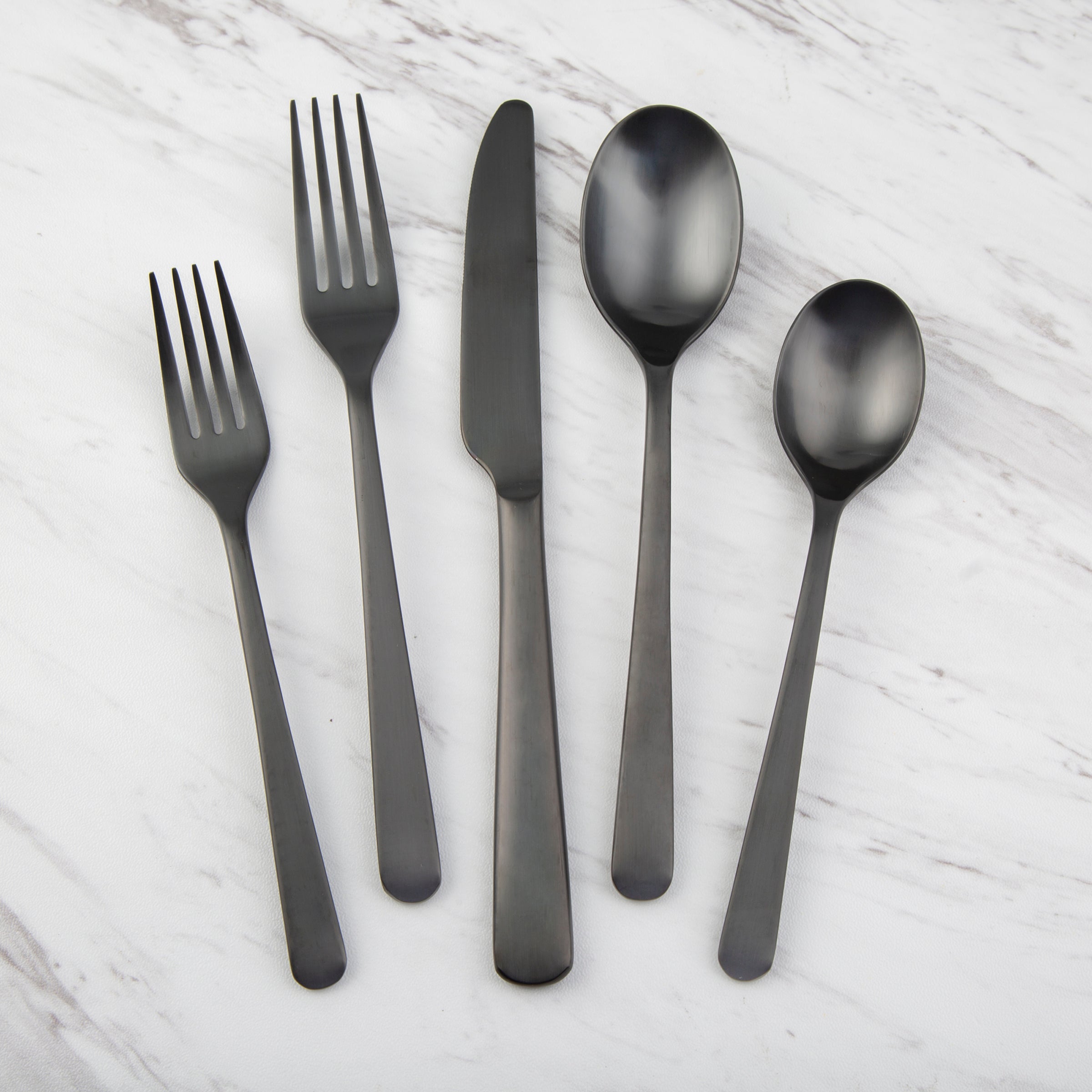 Cecil 20-Piece Black Satin Flatware Set for Modern Dining