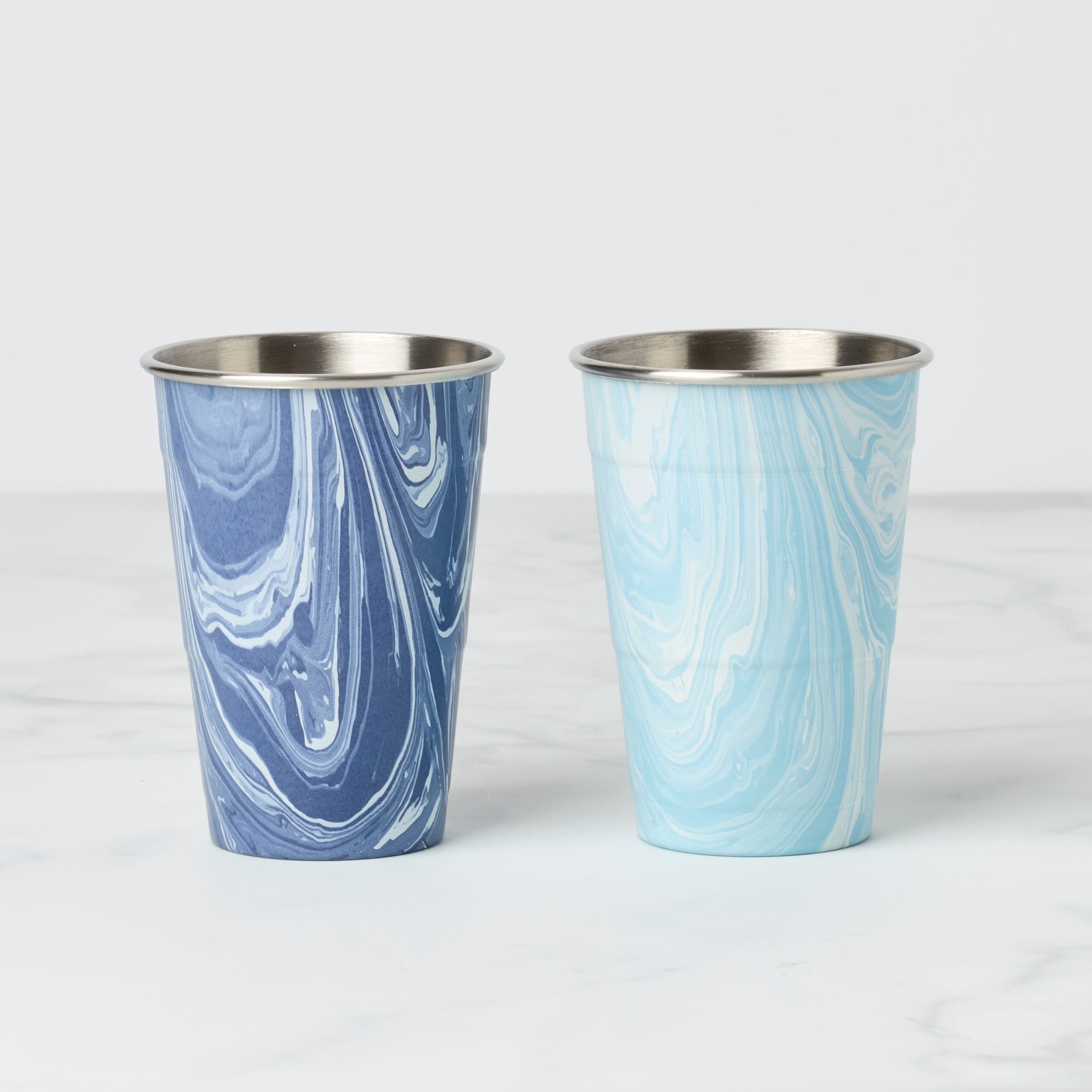 Stainless Steel Party Cup Set - Navy Blue Swirl Design - 18 oz