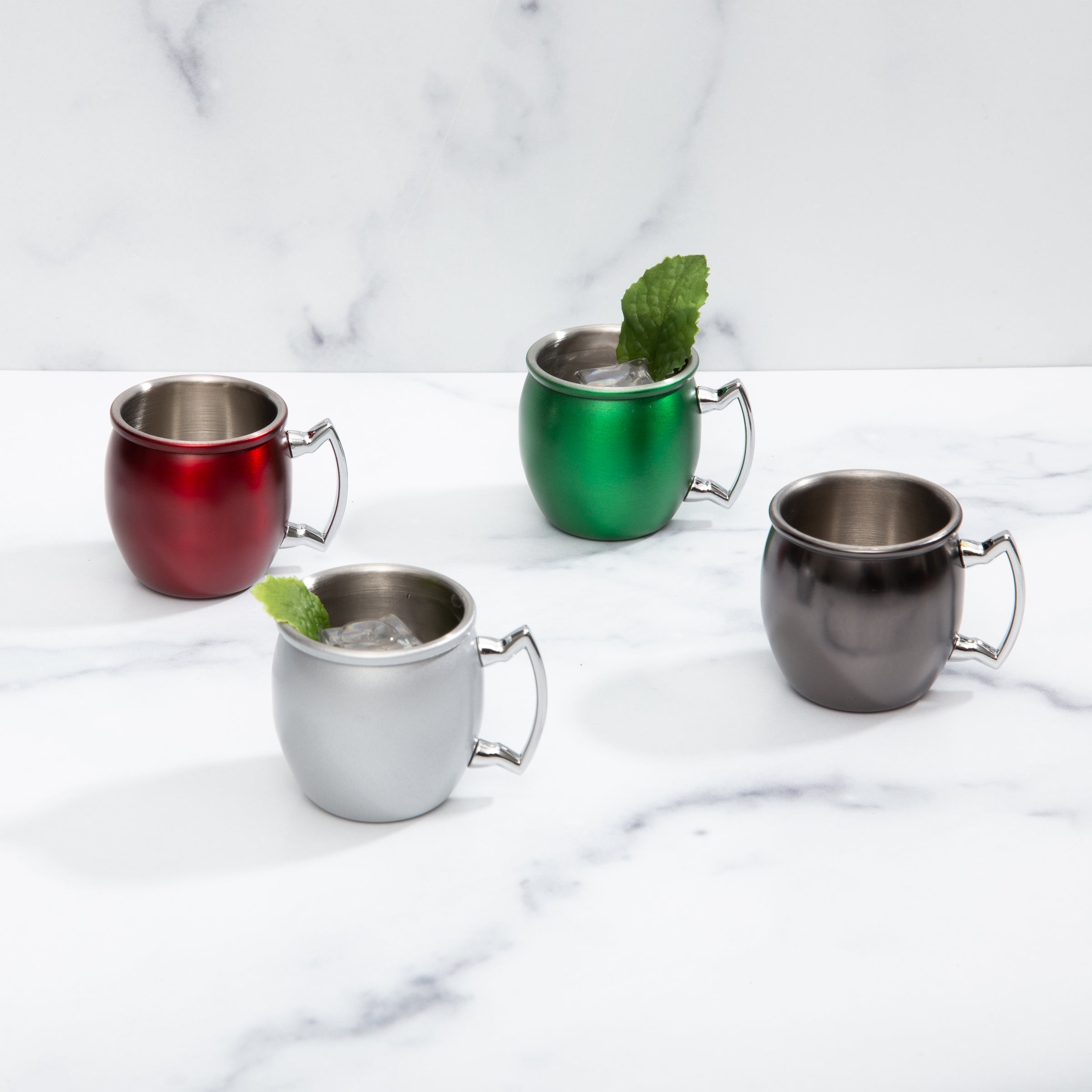 Festive Mini Moscow Mule Shot Glasses - Set of 4 with Silver Handles