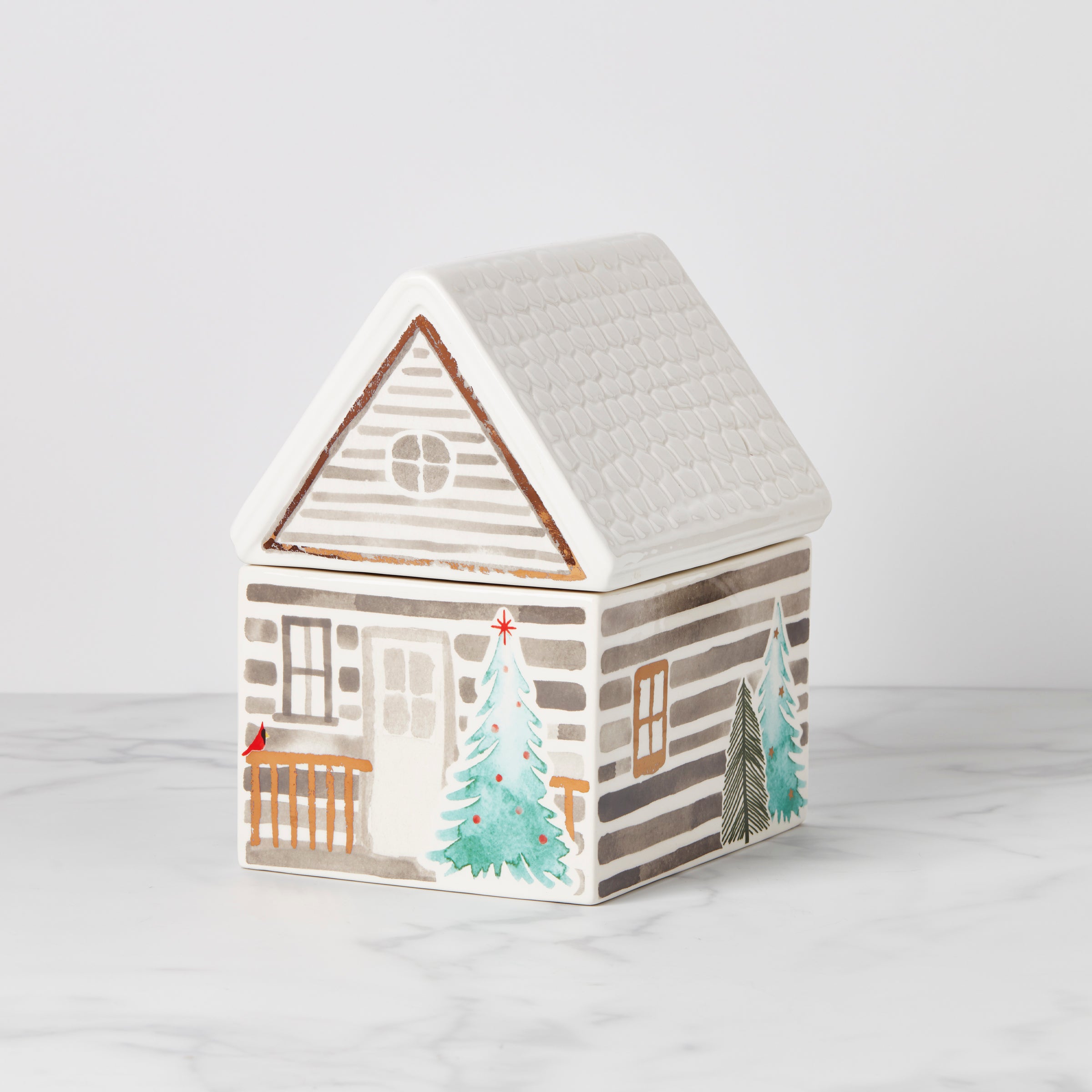 Balsam Lane Christmas Cookie Jar - Cabin-Shaped with Winter Decor