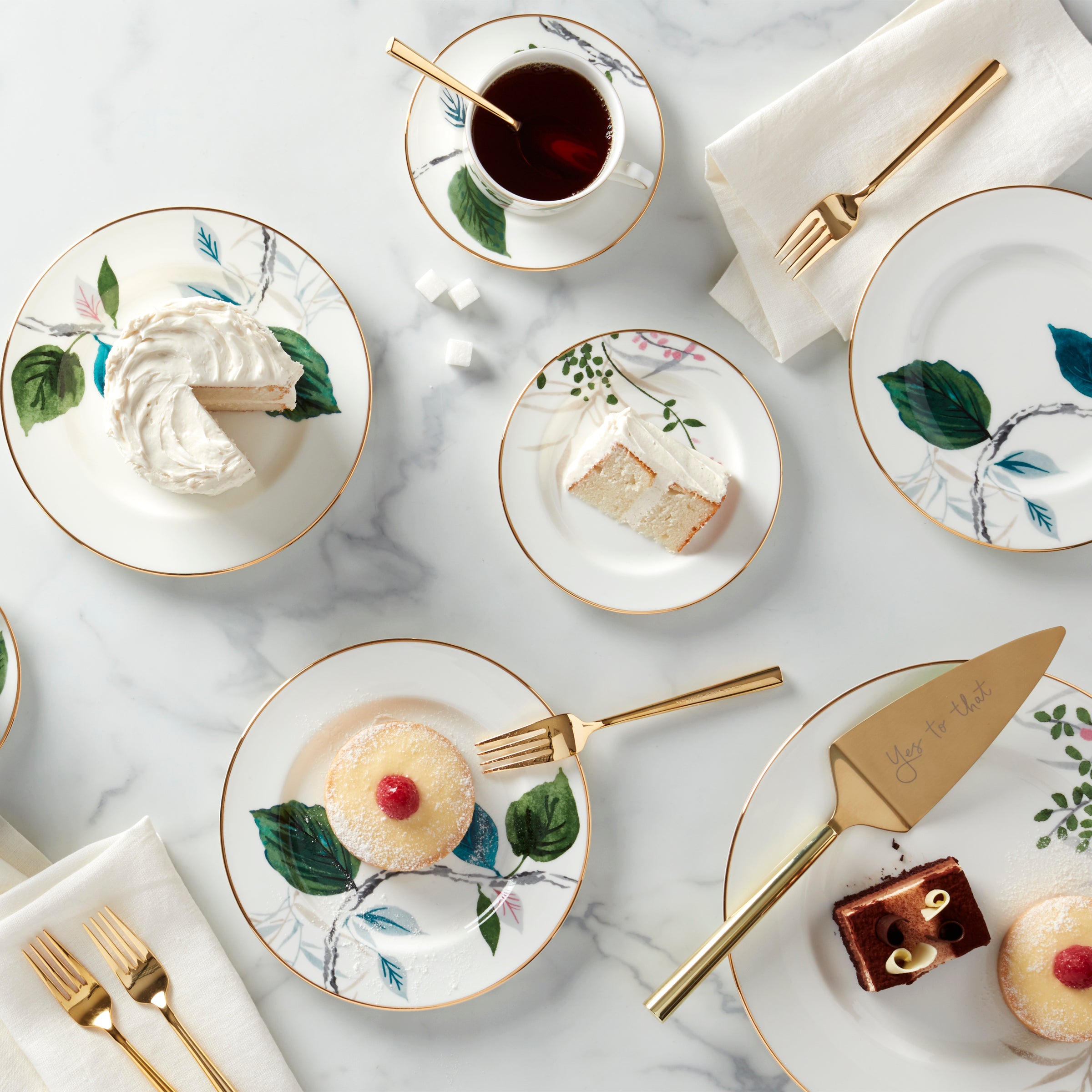 Birch Way Floral Bone China Cup with 24k Gold Accents
