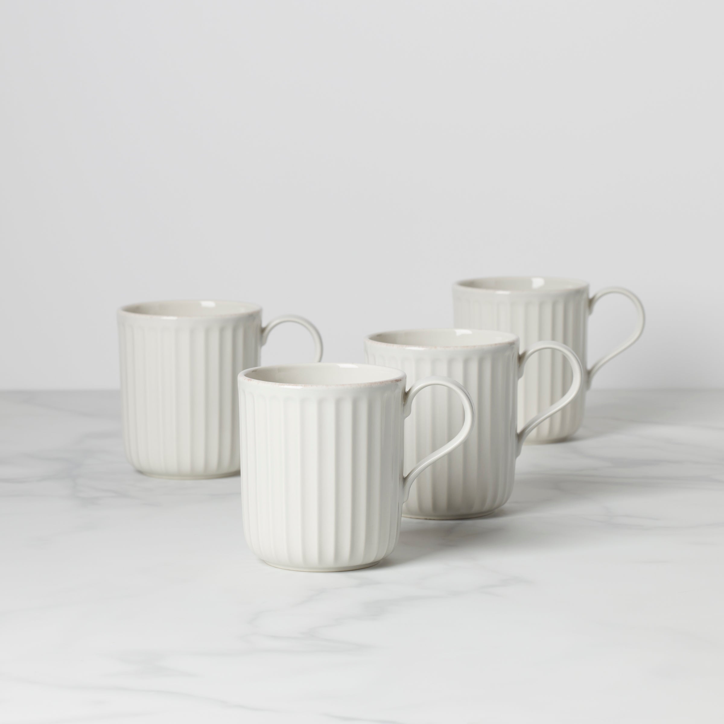 French Perle Scallop Coffee Mugs - Set of 4 Elegant Ceramic Cups