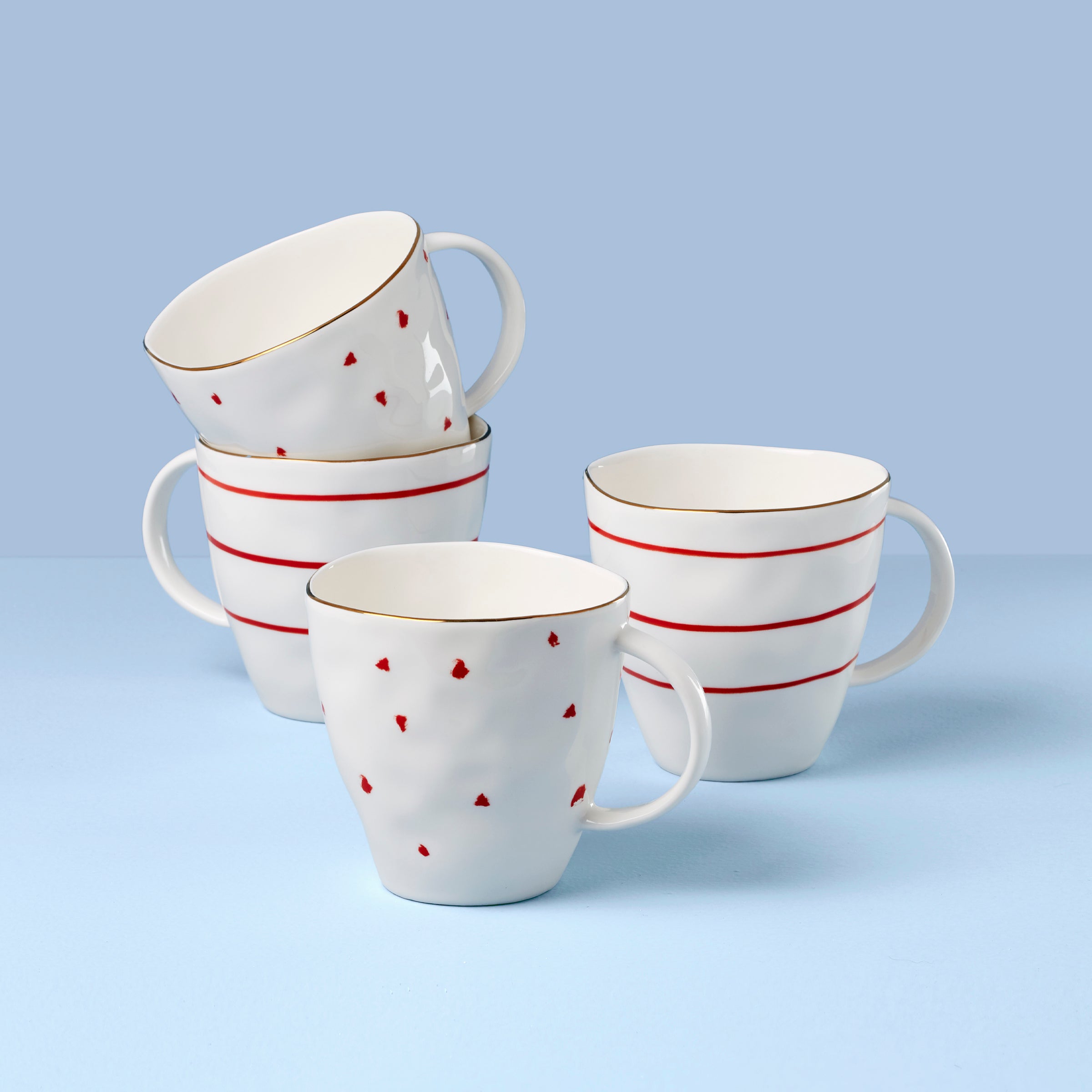 Garnet Bay Ceramic Mugs - Set of 4 with Gold Banding