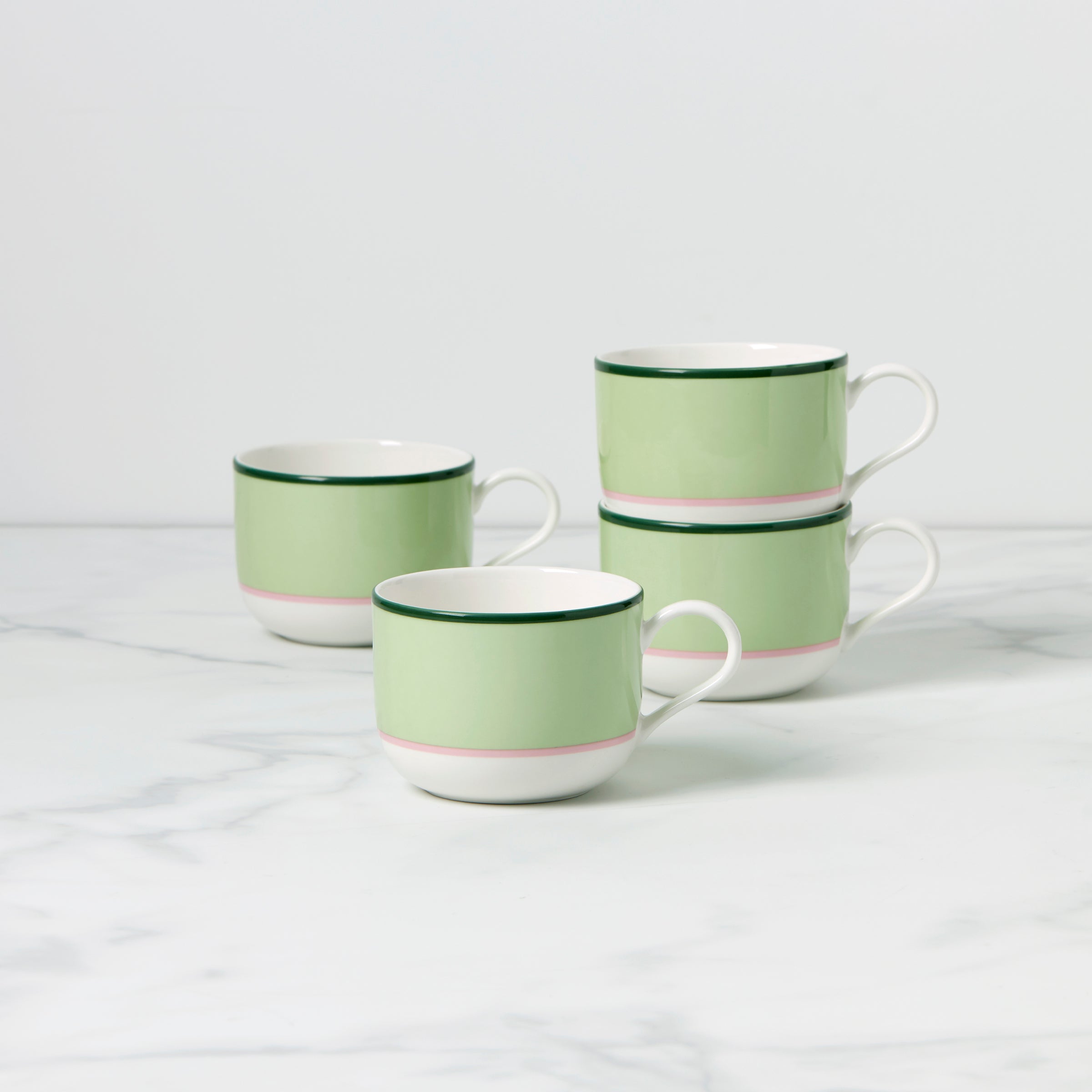 Kate Spade New York Color Pop Ceramic Mug Set - 4 Piece Green & Pink