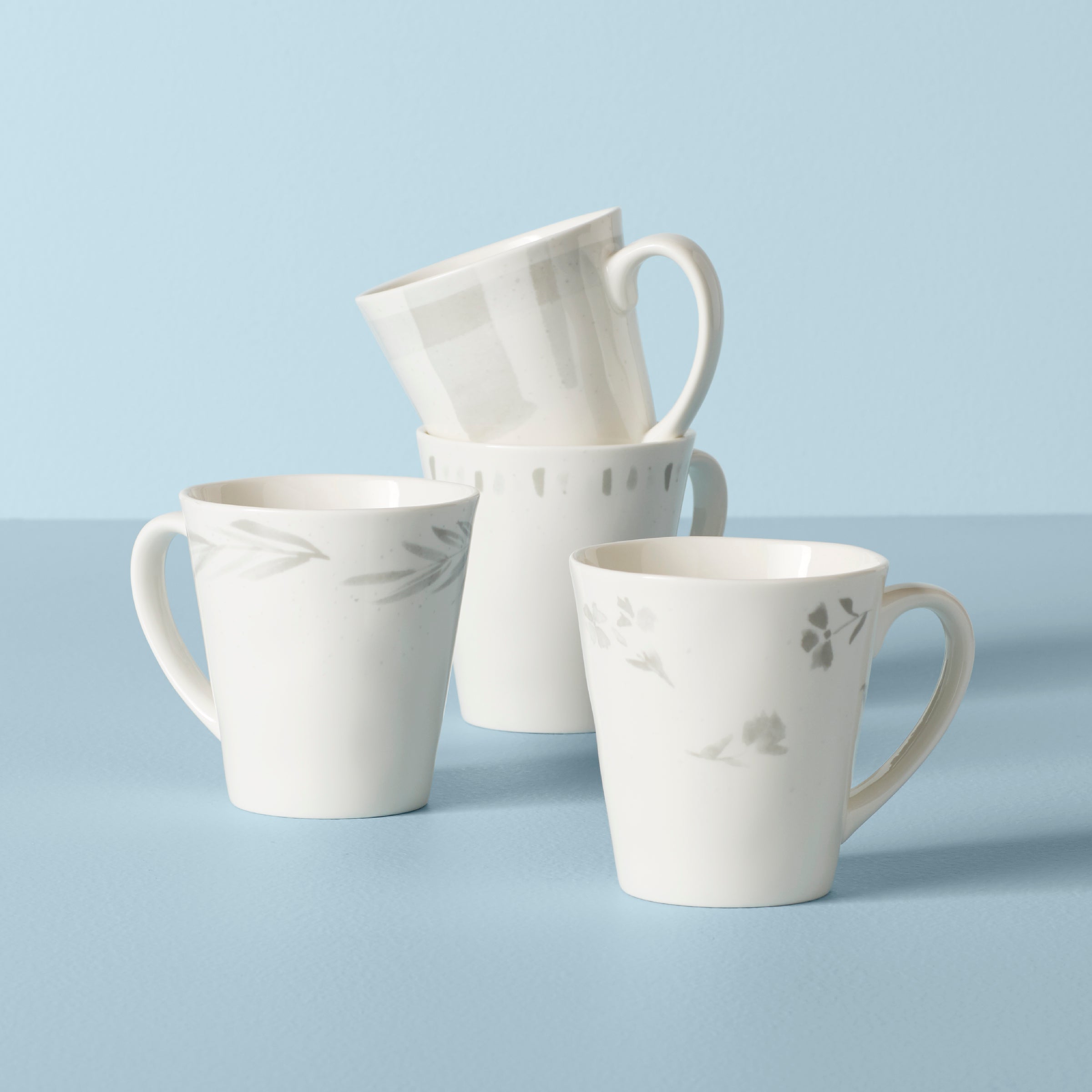 Oyster Bay Porcelain Mugs Set of 4 - Minimalist Watercolor Design
