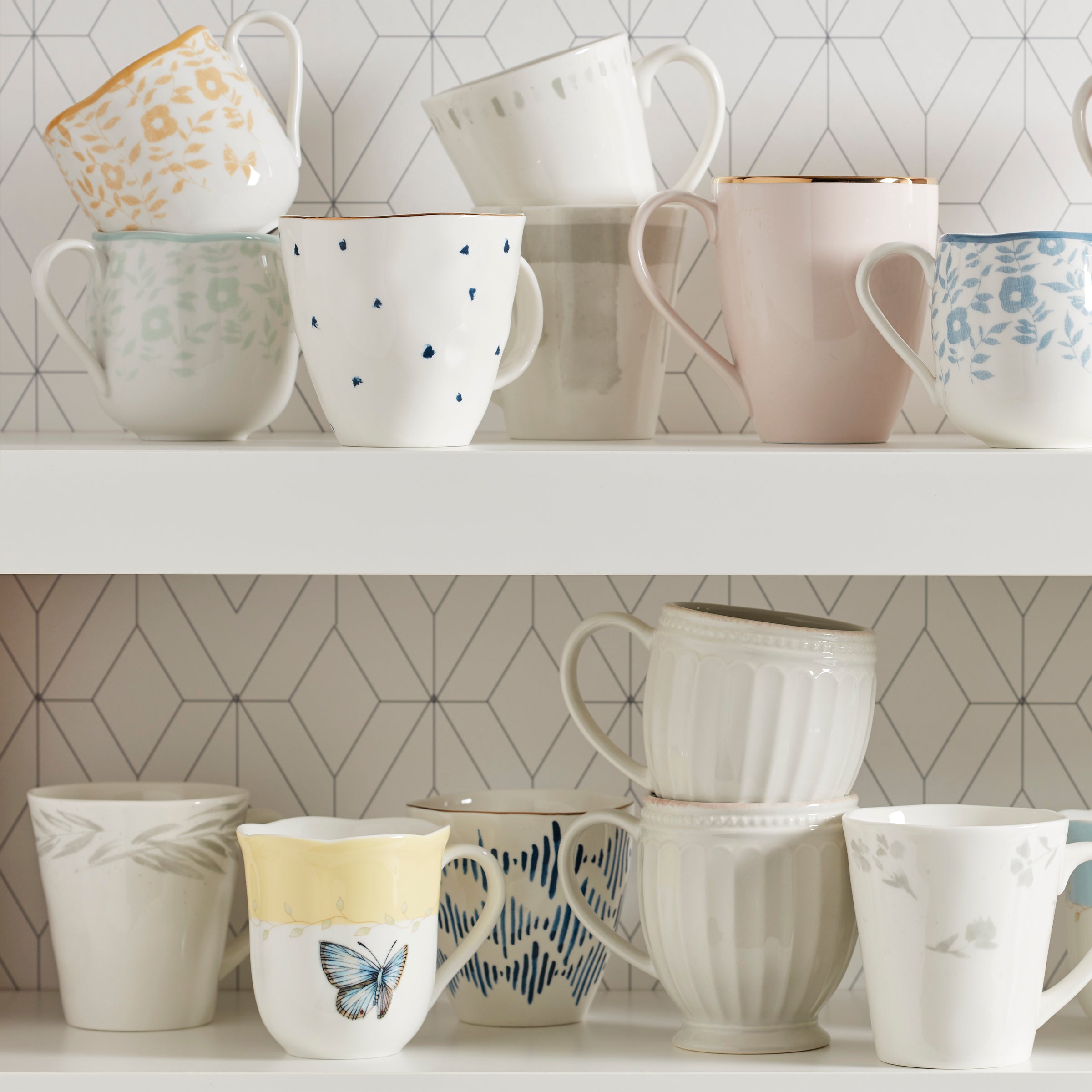 Oyster Bay Porcelain Mugs Set of 4 - Minimalist Watercolor Design