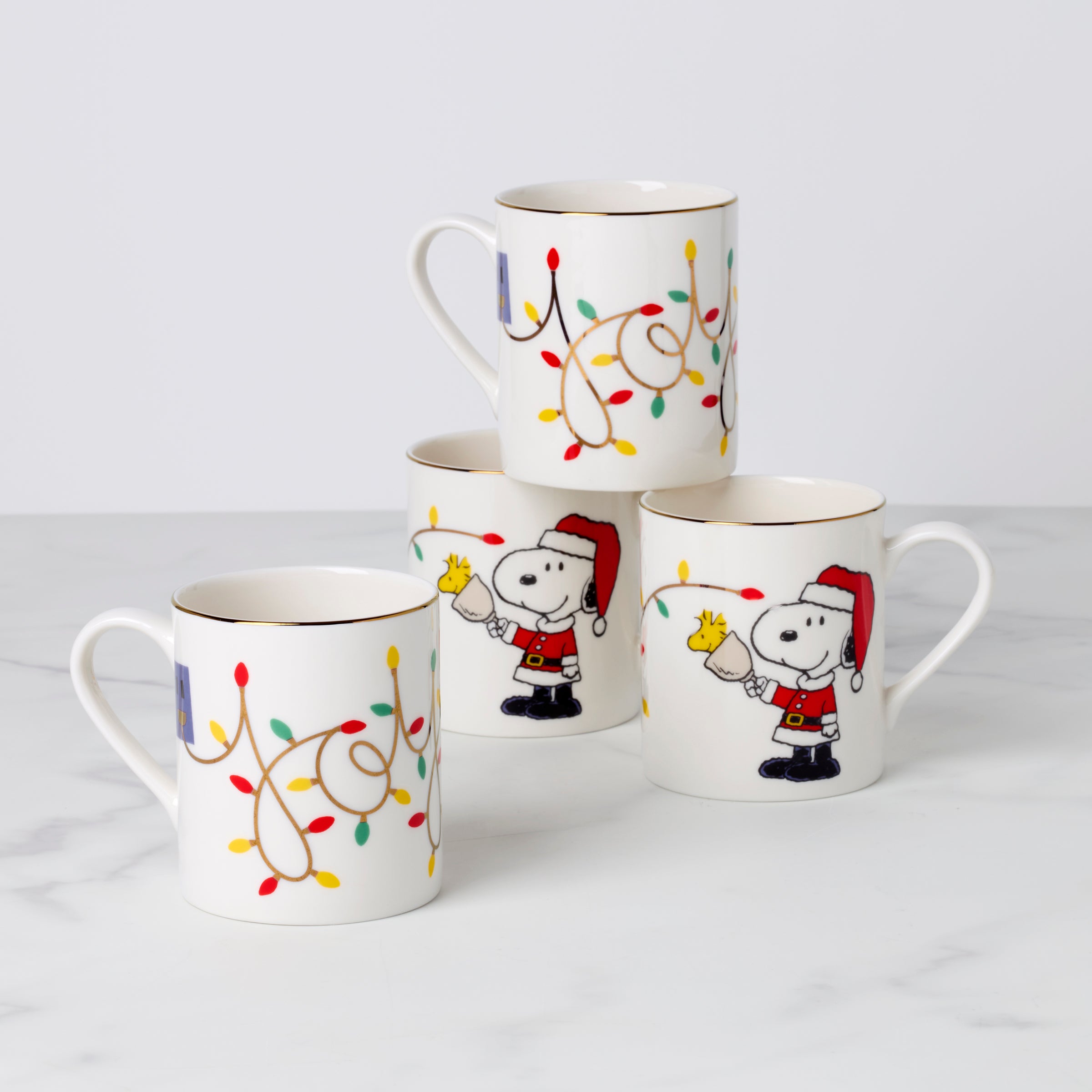 Snoopy Christmas Coffee Mugs Set - 4 Peanuts Holiday Cups