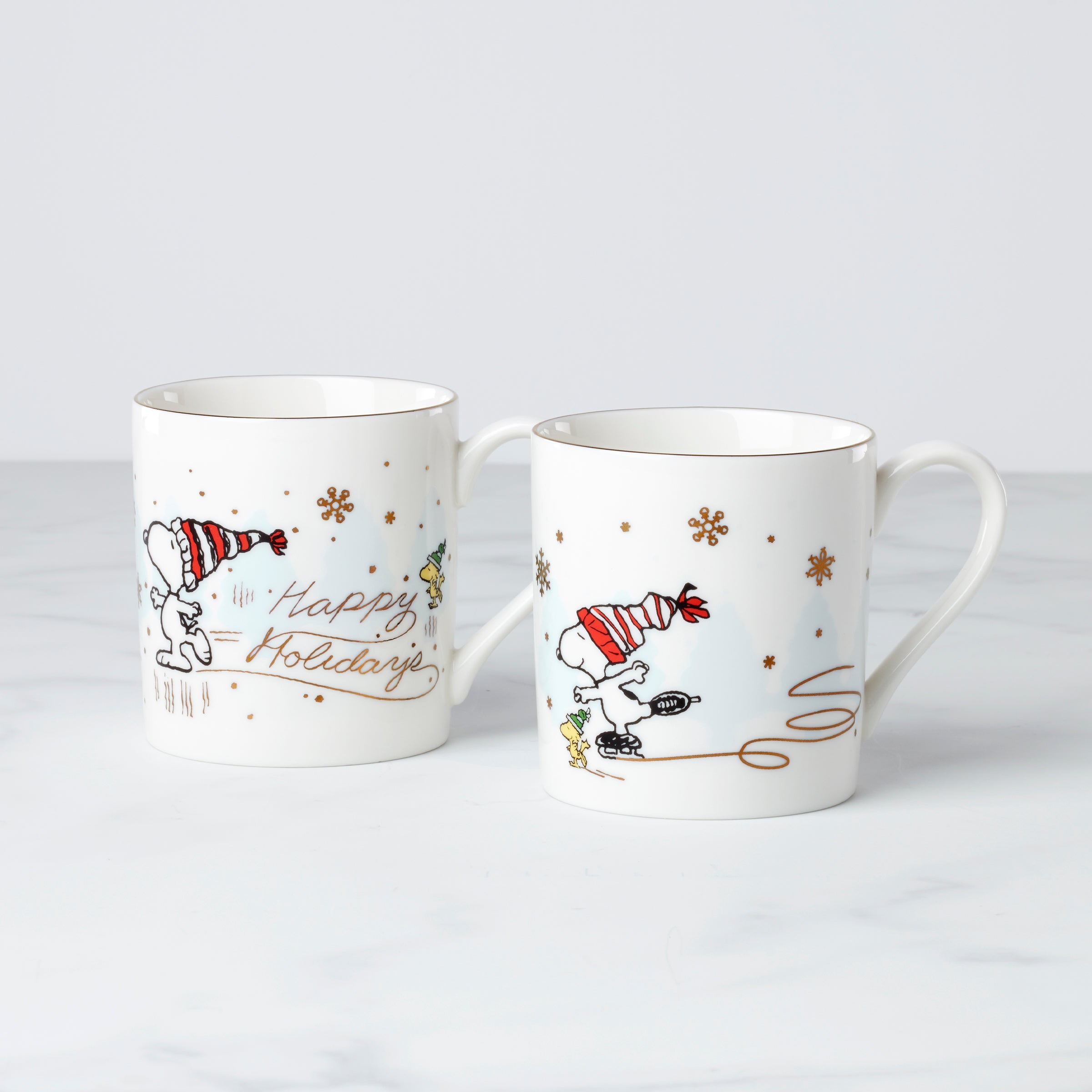 Snoopy Christmas Mugs - Set of 2 with Woodstock Design