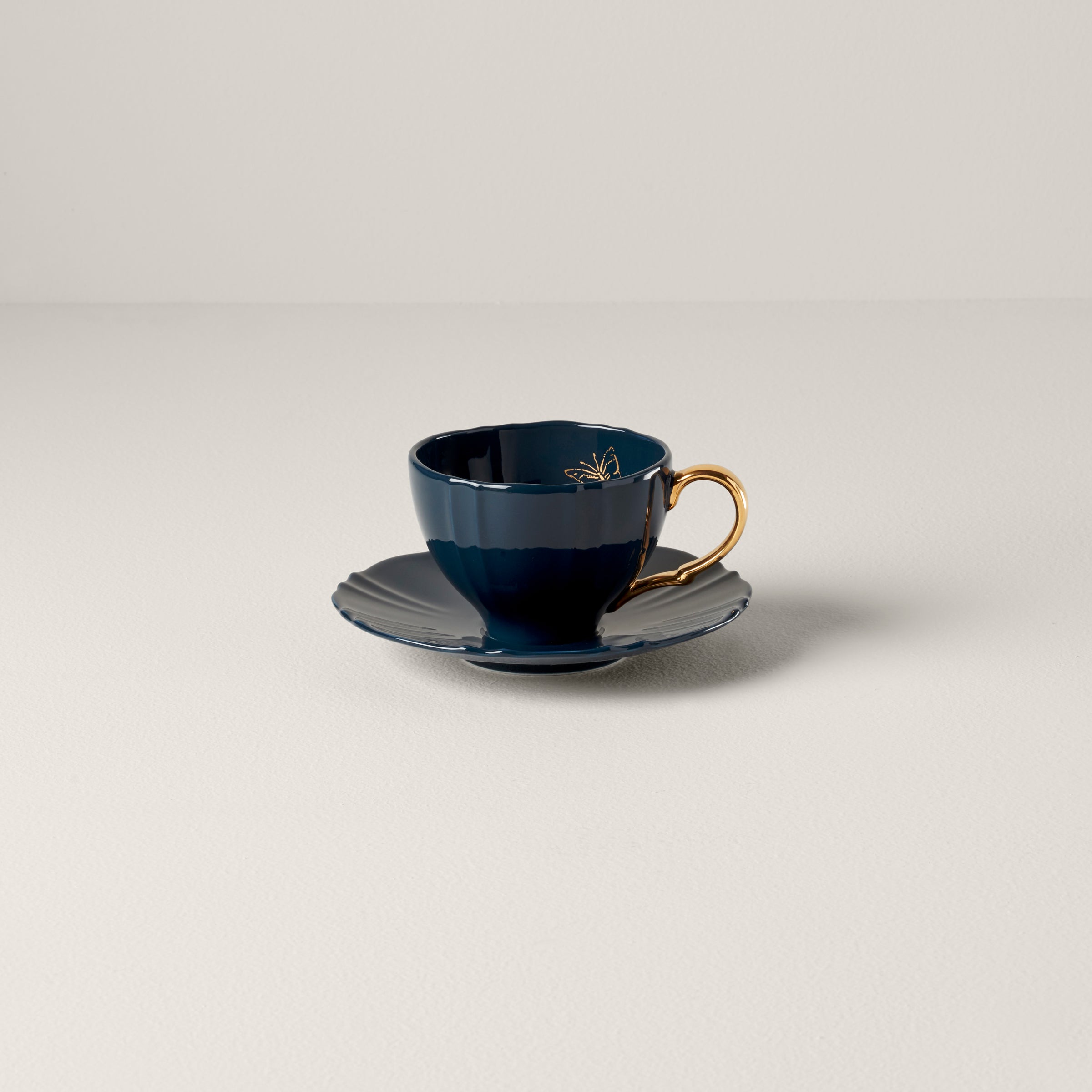 Sprig & Vine Navy Teacup & Saucer Set - English Garden Style
