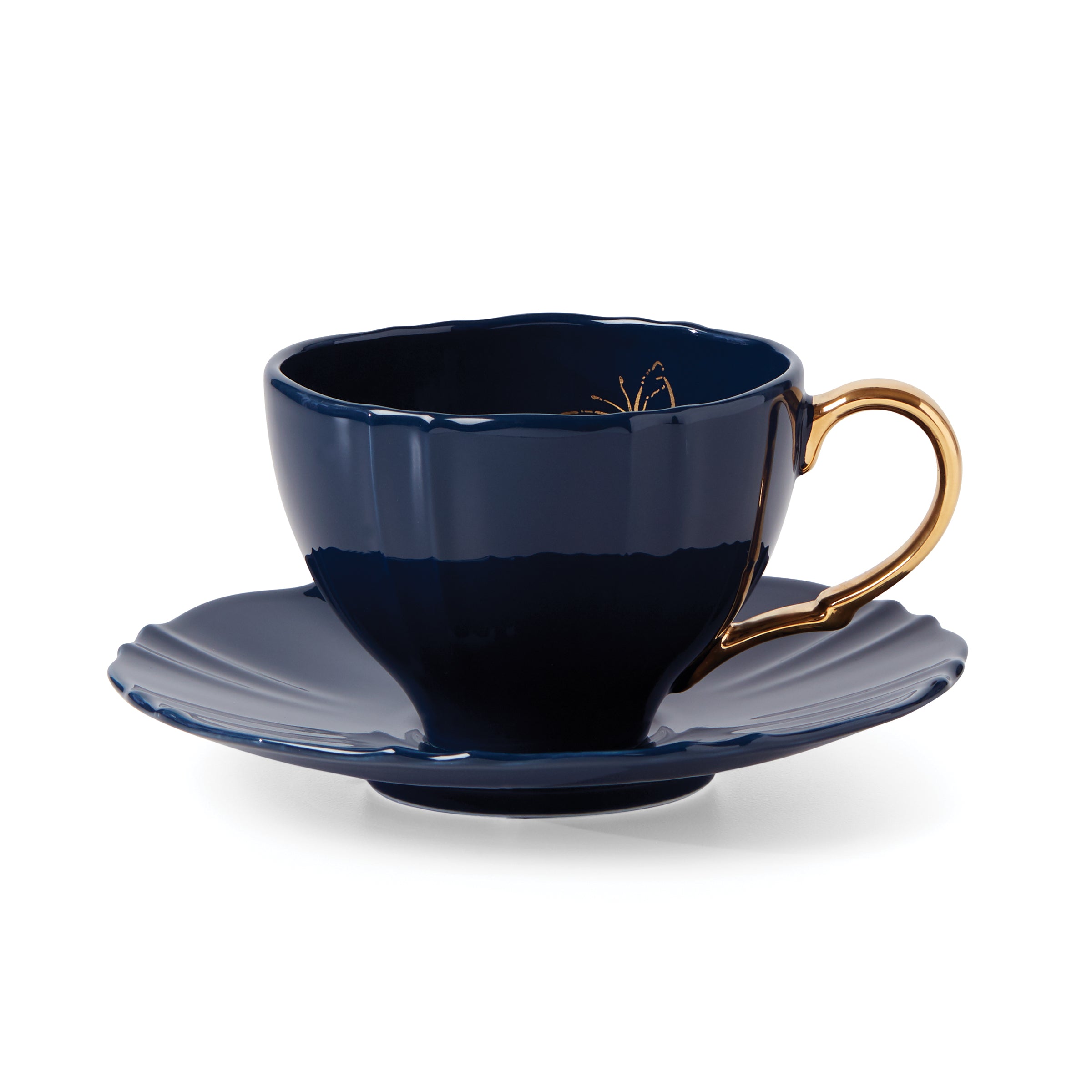 Sprig & Vine Navy Teacup & Saucer Set - English Garden Style