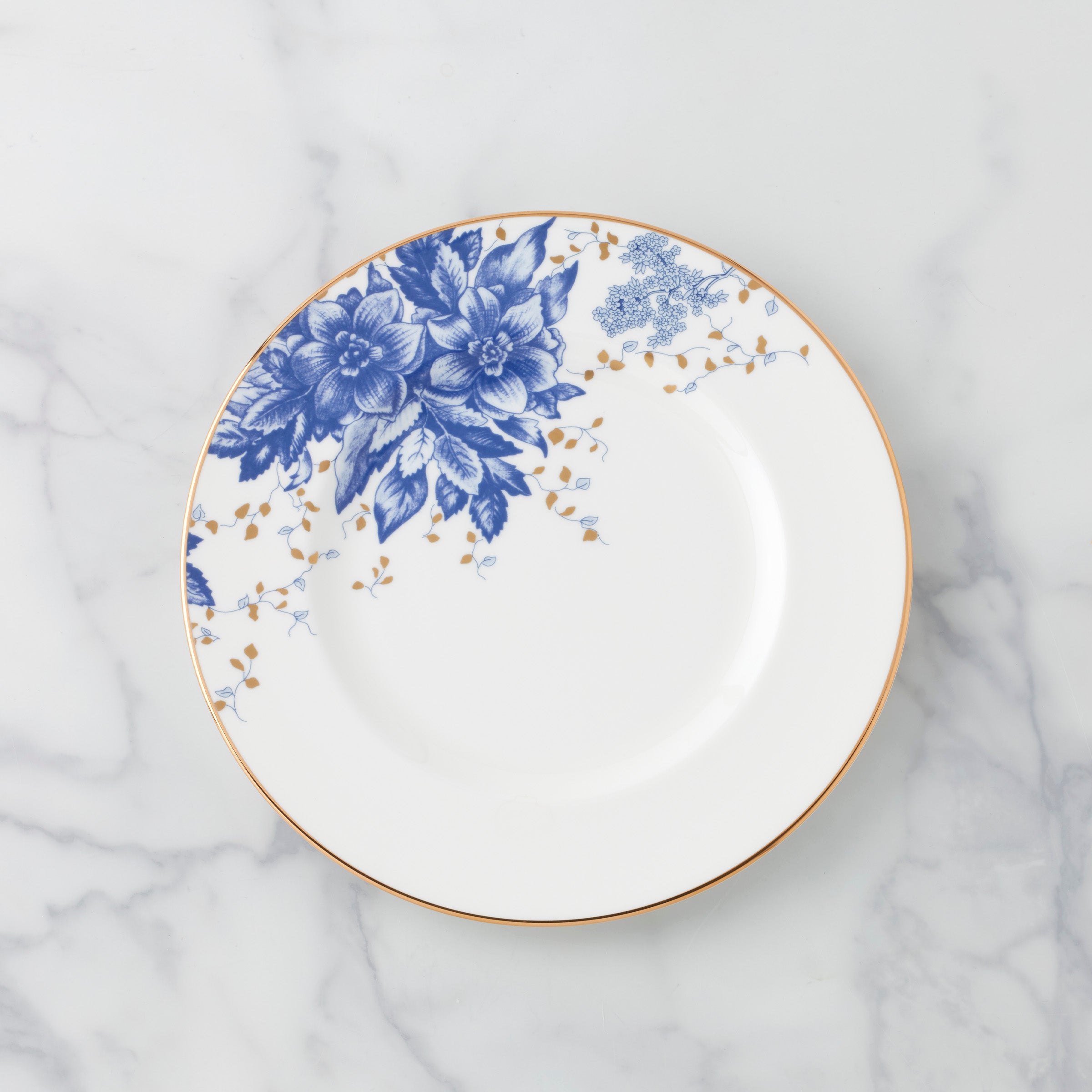 Blue Floral Gold Accent Bone China Plate - Garden Grove Collection