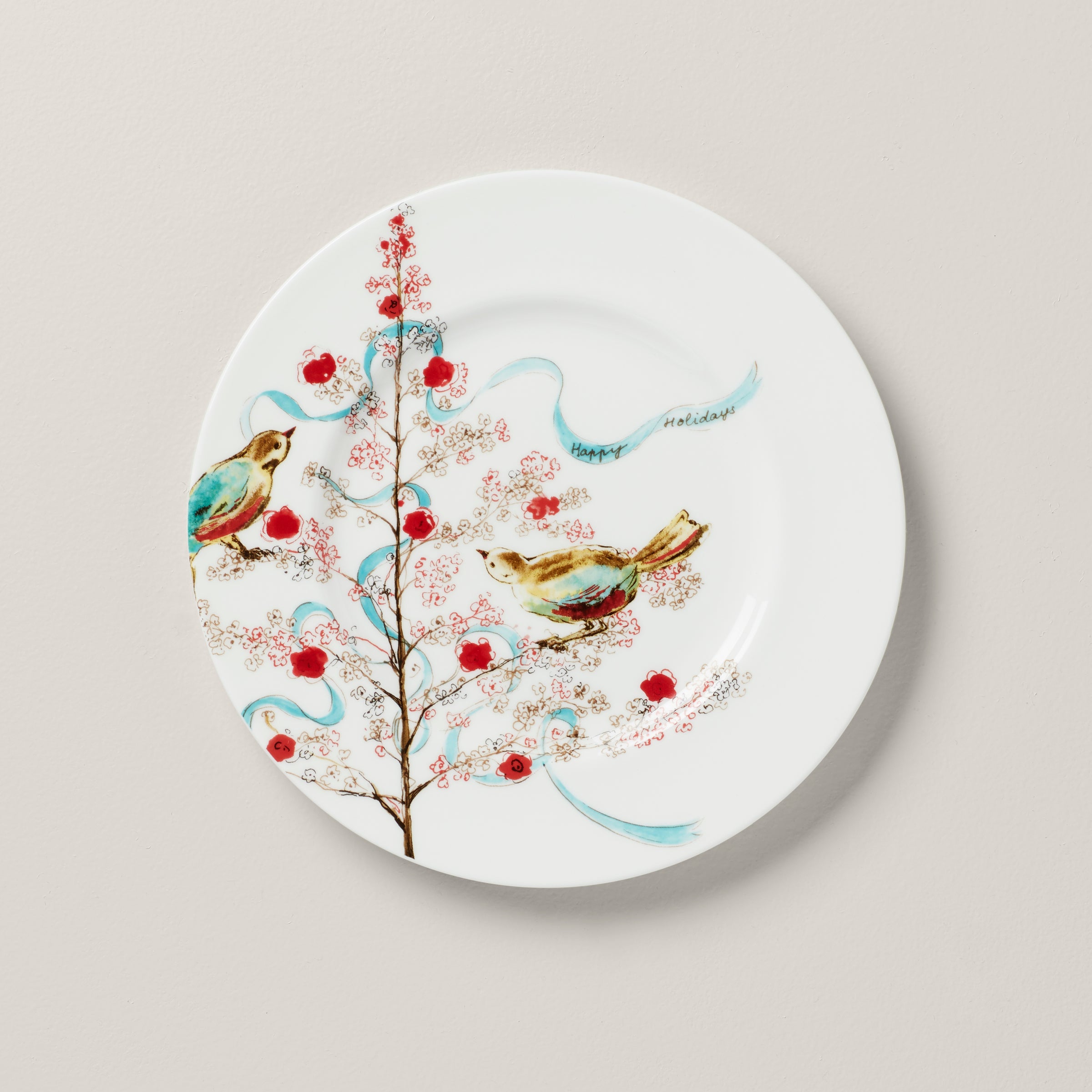 Chirp Happy Holidays Porcelain Salad Plate - Seasonal Bird Design
