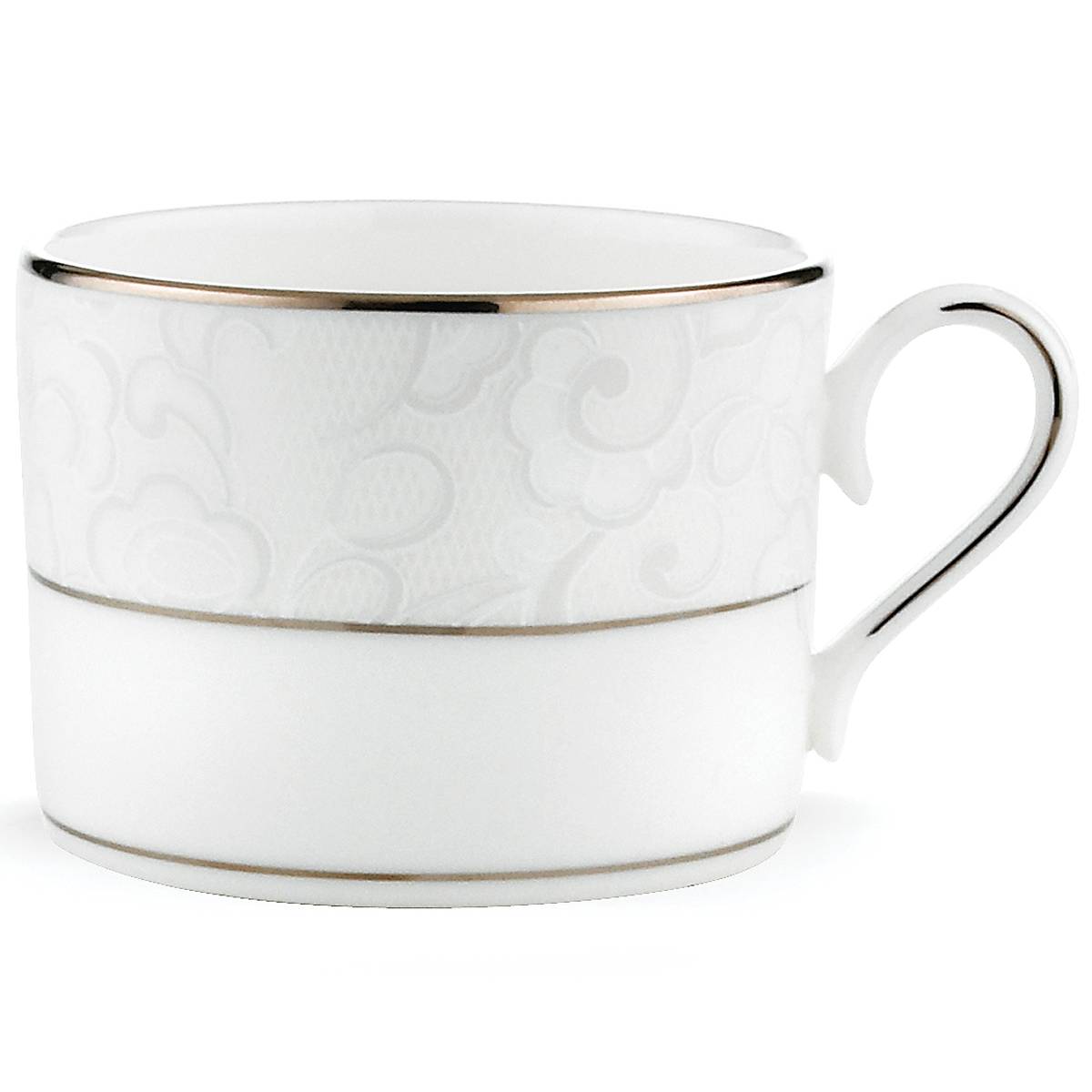 Platinum Trim Bone China Cup with Floral Lace Design