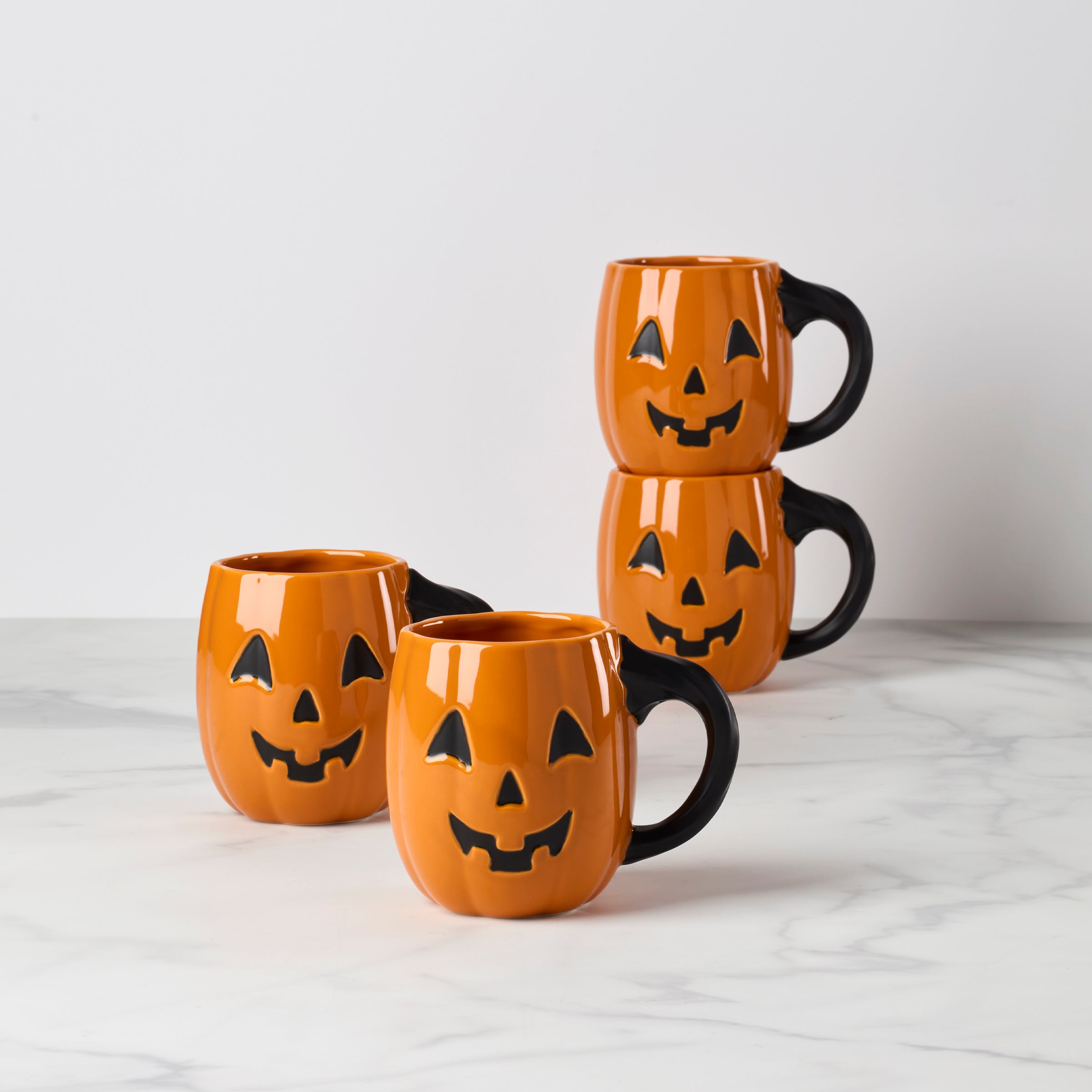 Vintage Halloween Pumpkin Mugs - Set of 4 Spooky Figural Cups