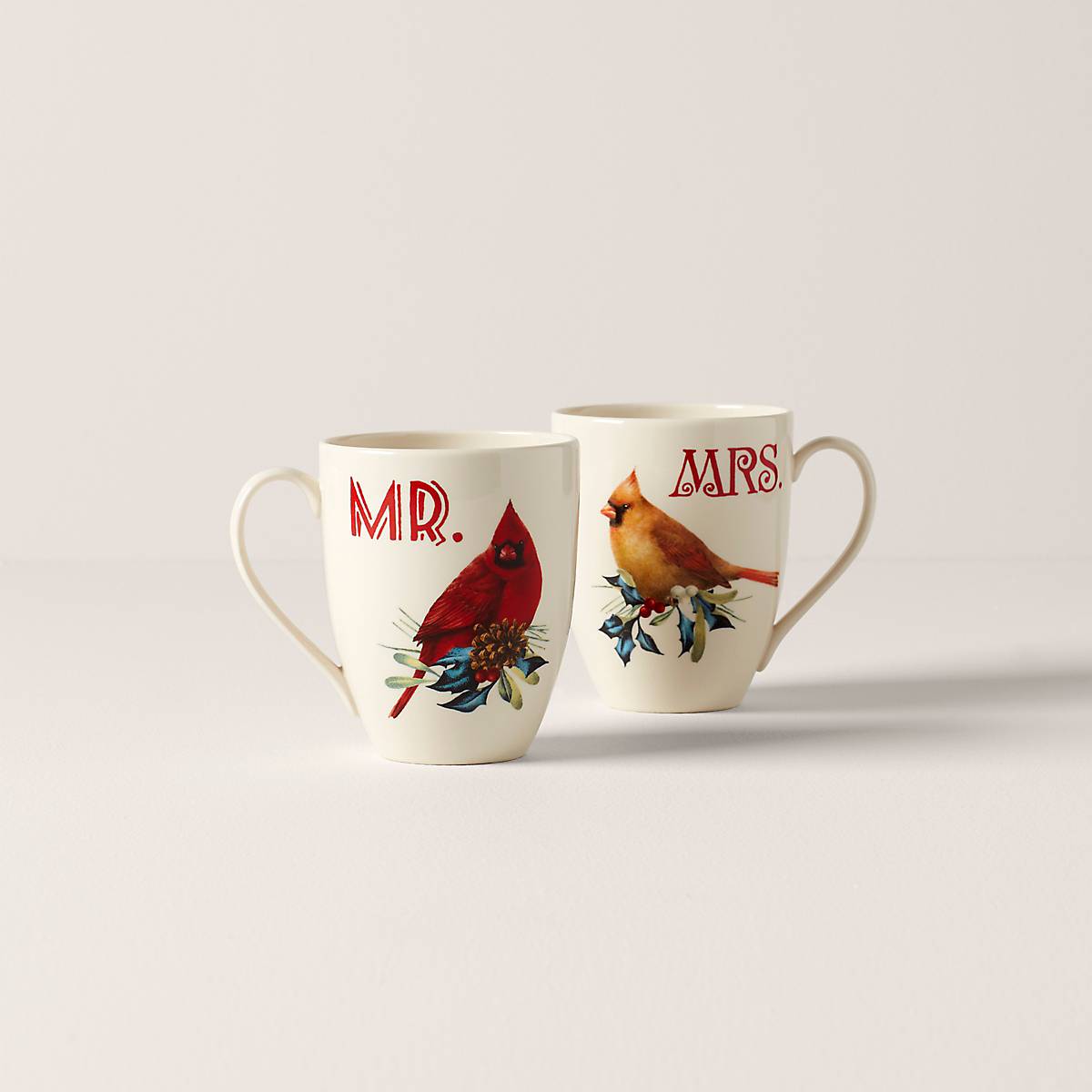 Mr & Mrs Cardinal Mug Set - Porcelain Couple Gift for Winter