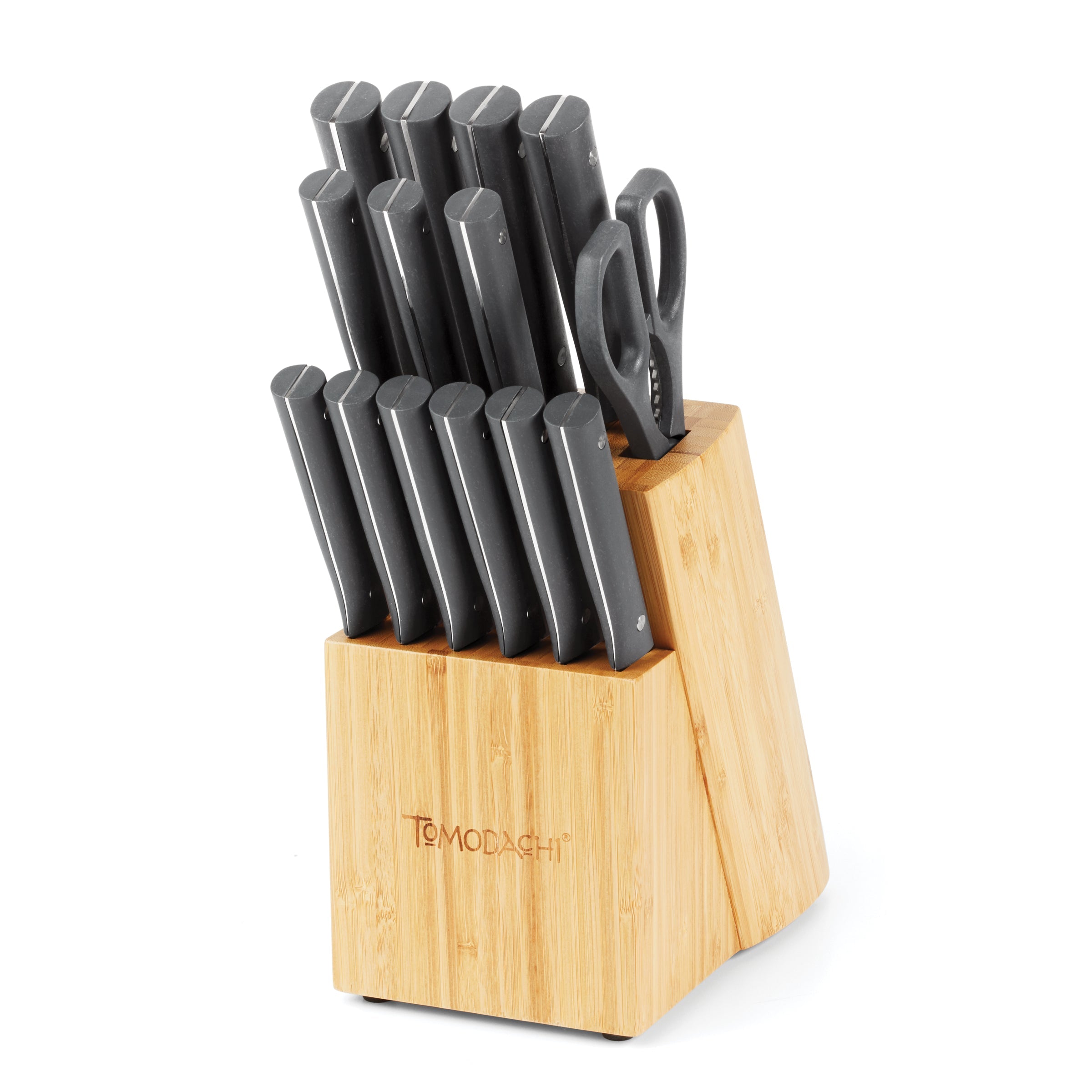 Tomodachi Harvest Slate 15-Piece Knife Block Set with Wood Grain