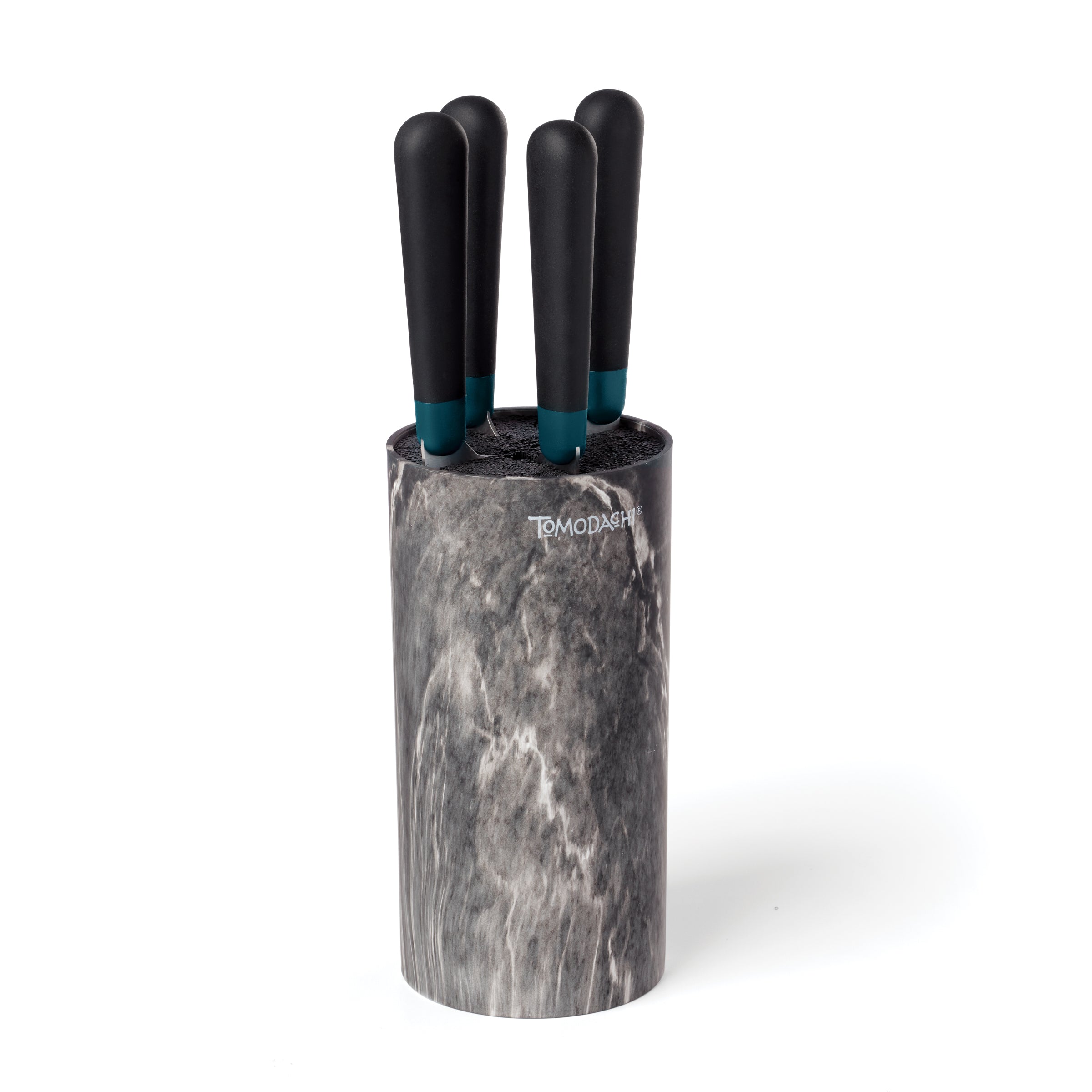 Keen 5-Piece Black Marble Cutlery Set with Bristle Block