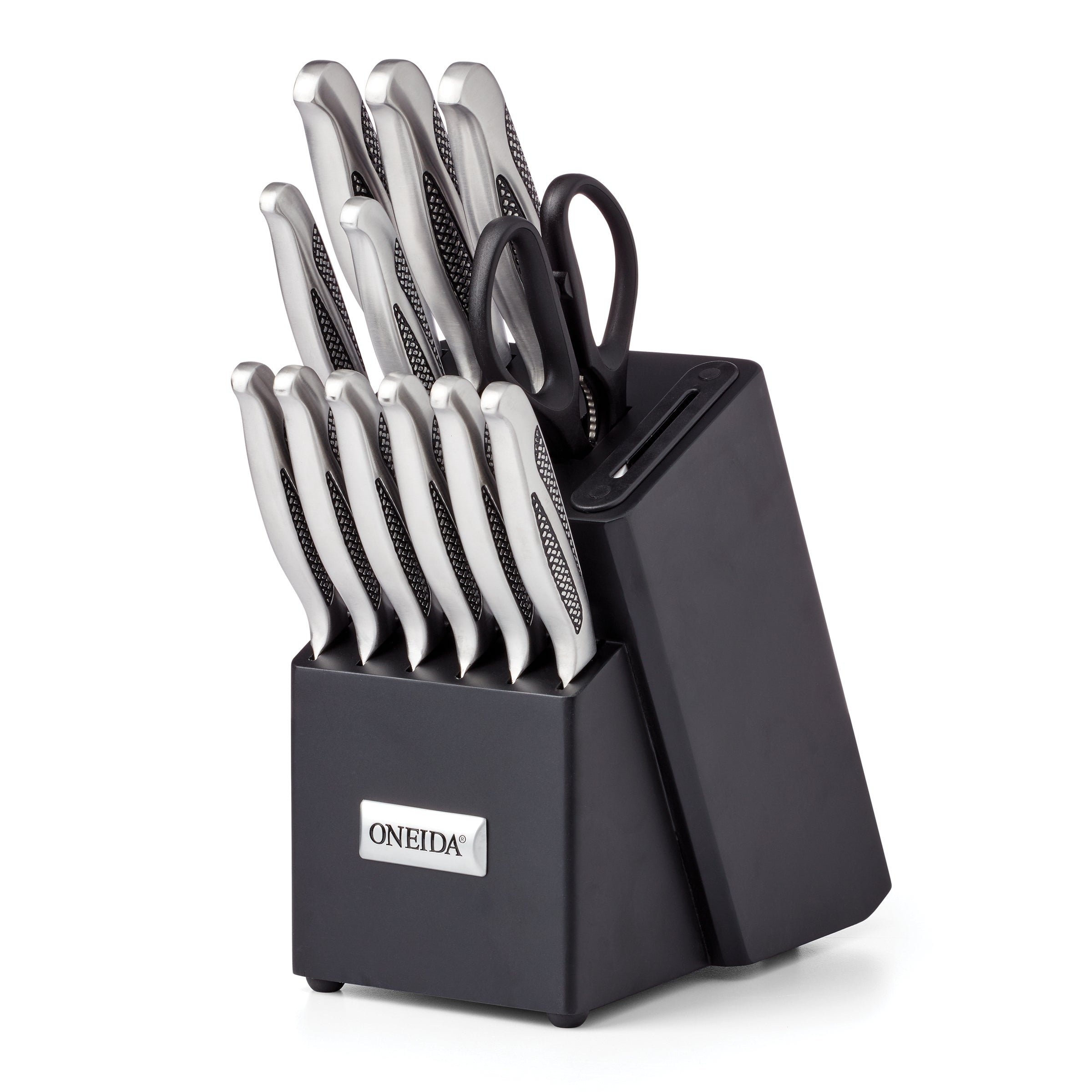 14-Piece Crosshatch Knife Block Set with Built-in Sharpener