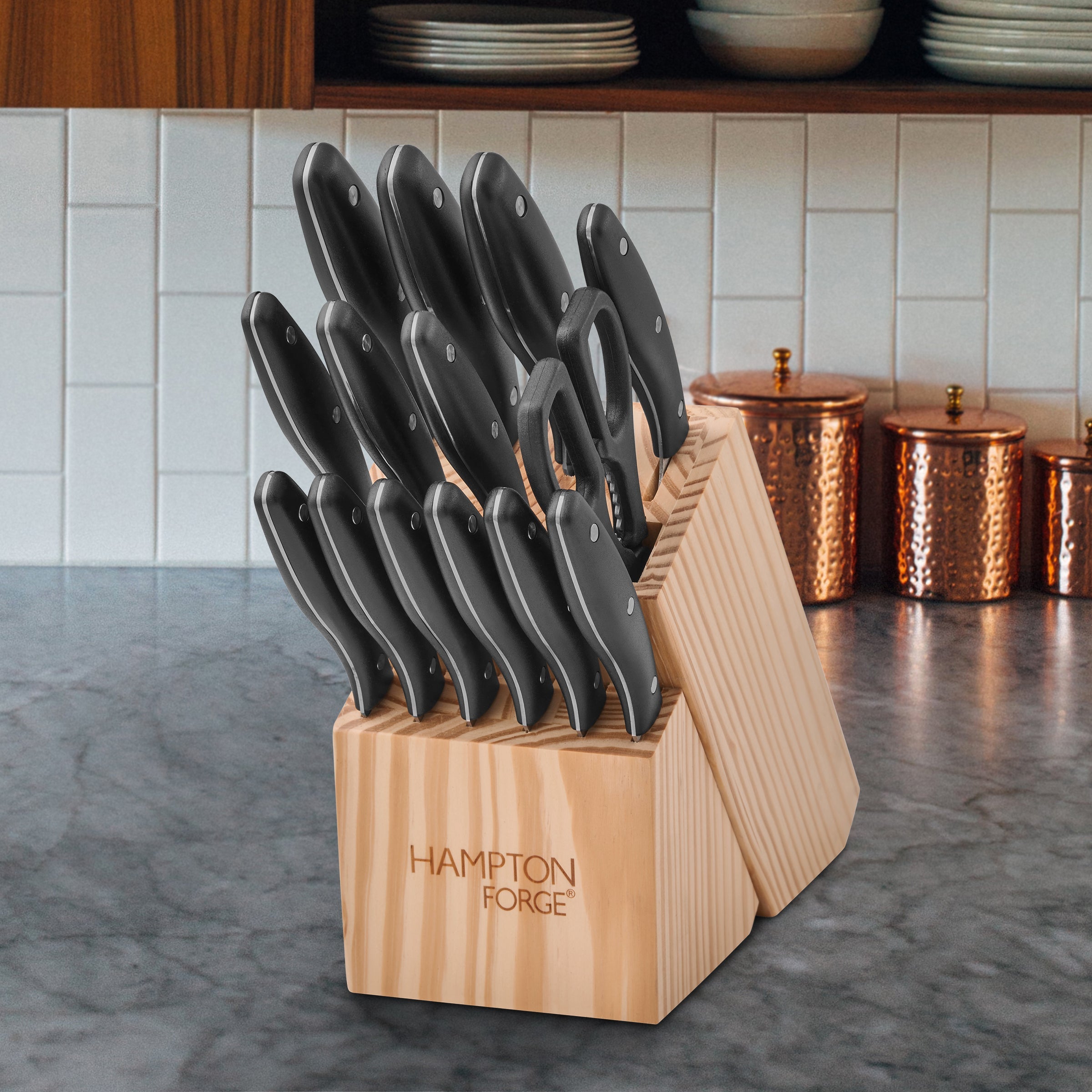 Hampton Forge Rochester 15-Piece Knife Block Set with Wood Storage