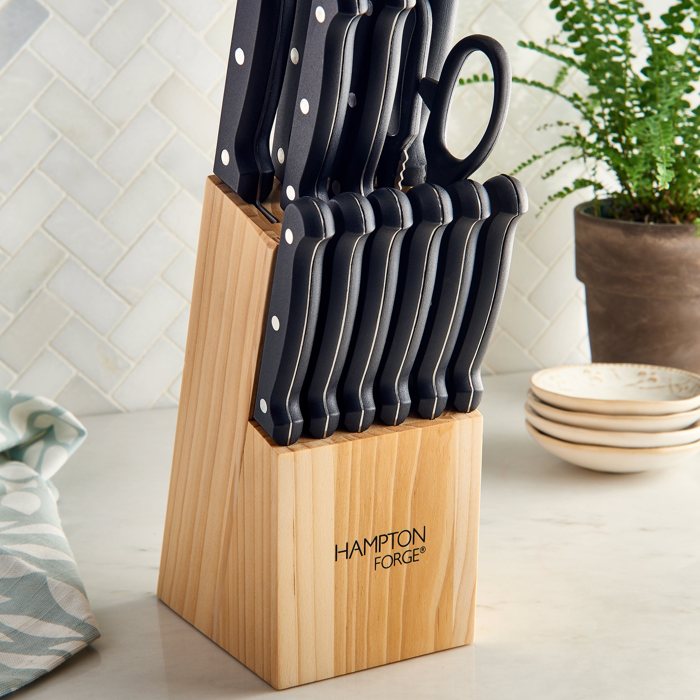 Brighton 14-Piece Knife Block Set with Wood Stand