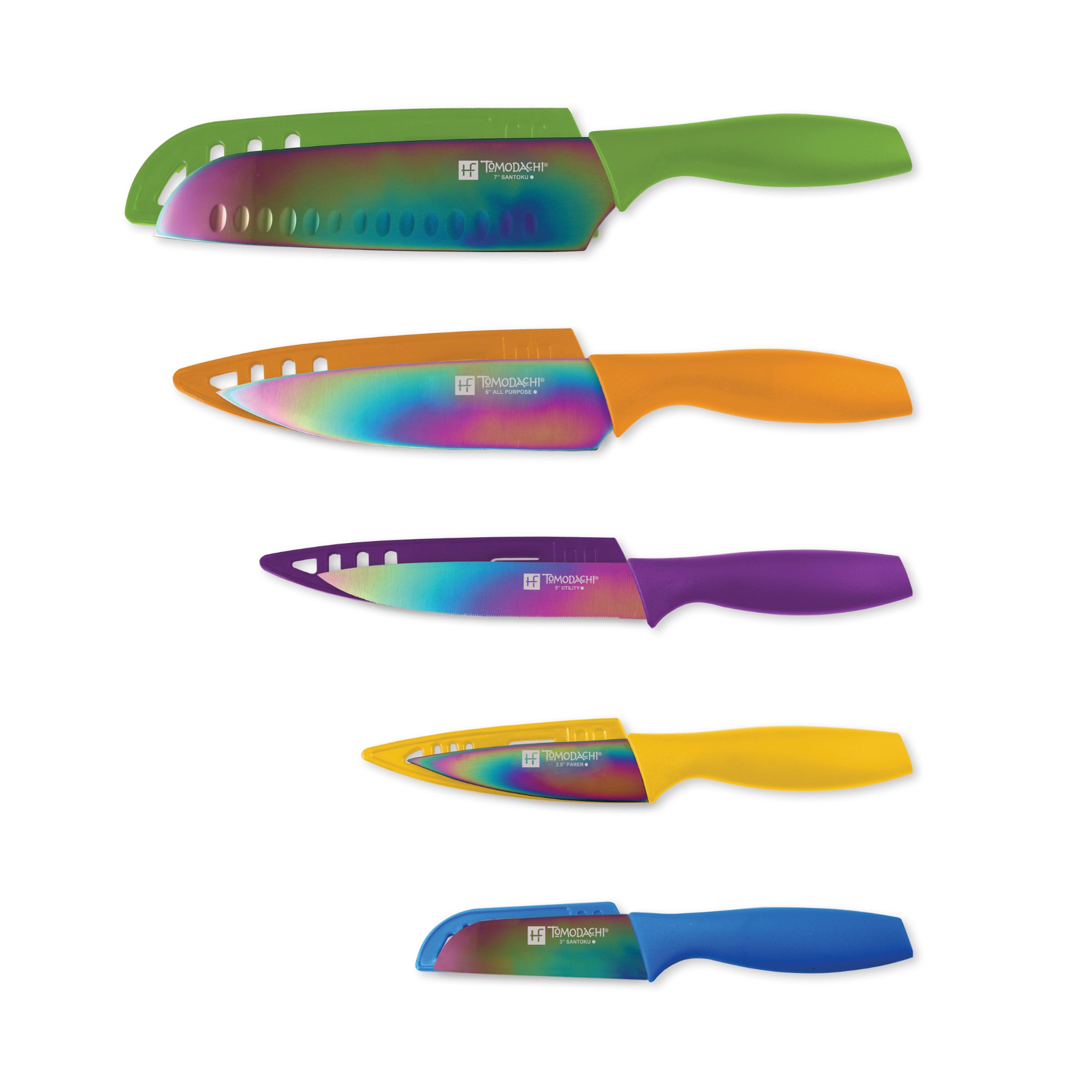 Tomodachi Rainbow Titanium 10-Piece Knife Set for Food Prep
