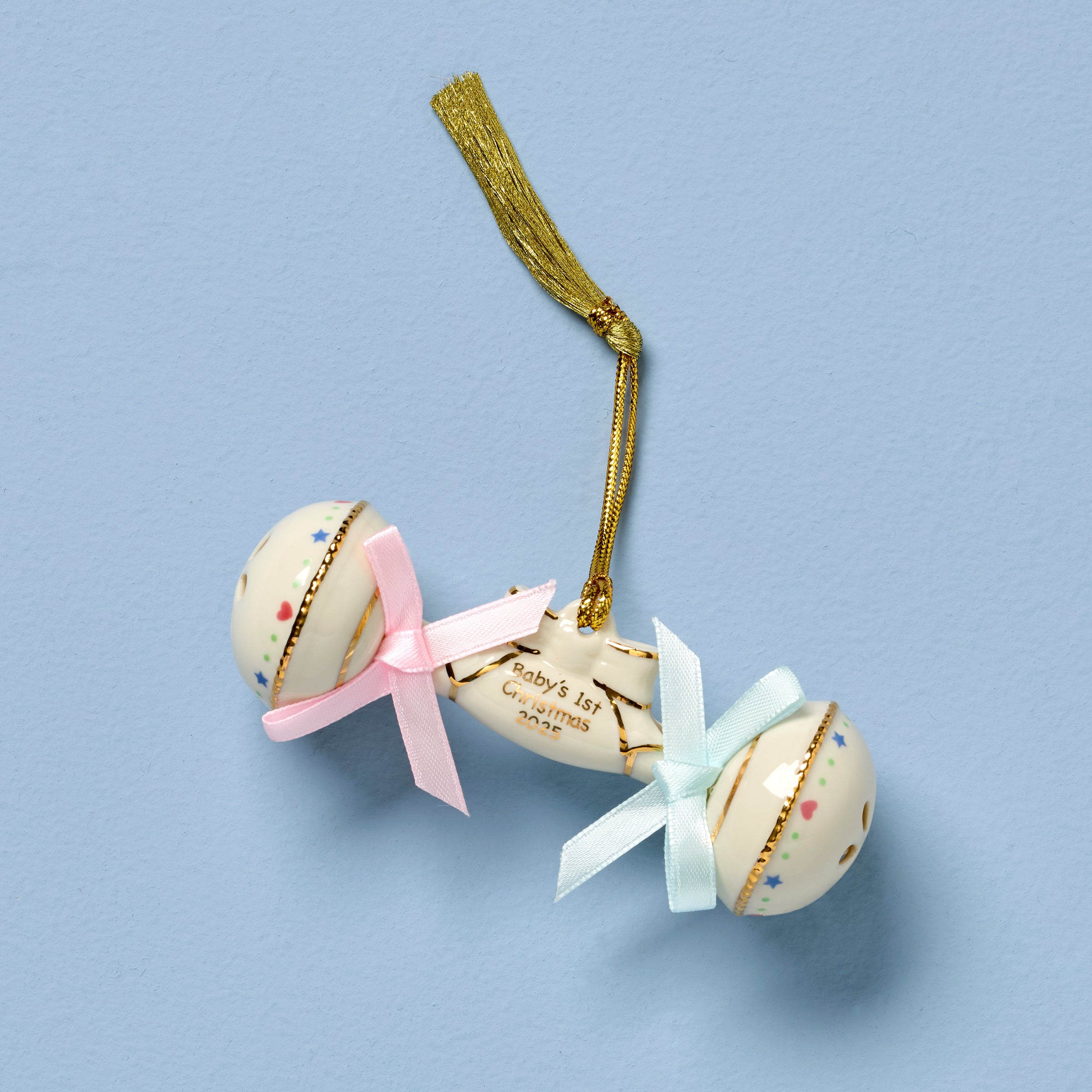 Baby's 1st Christmas 2025 Rattle Ornament with Bows