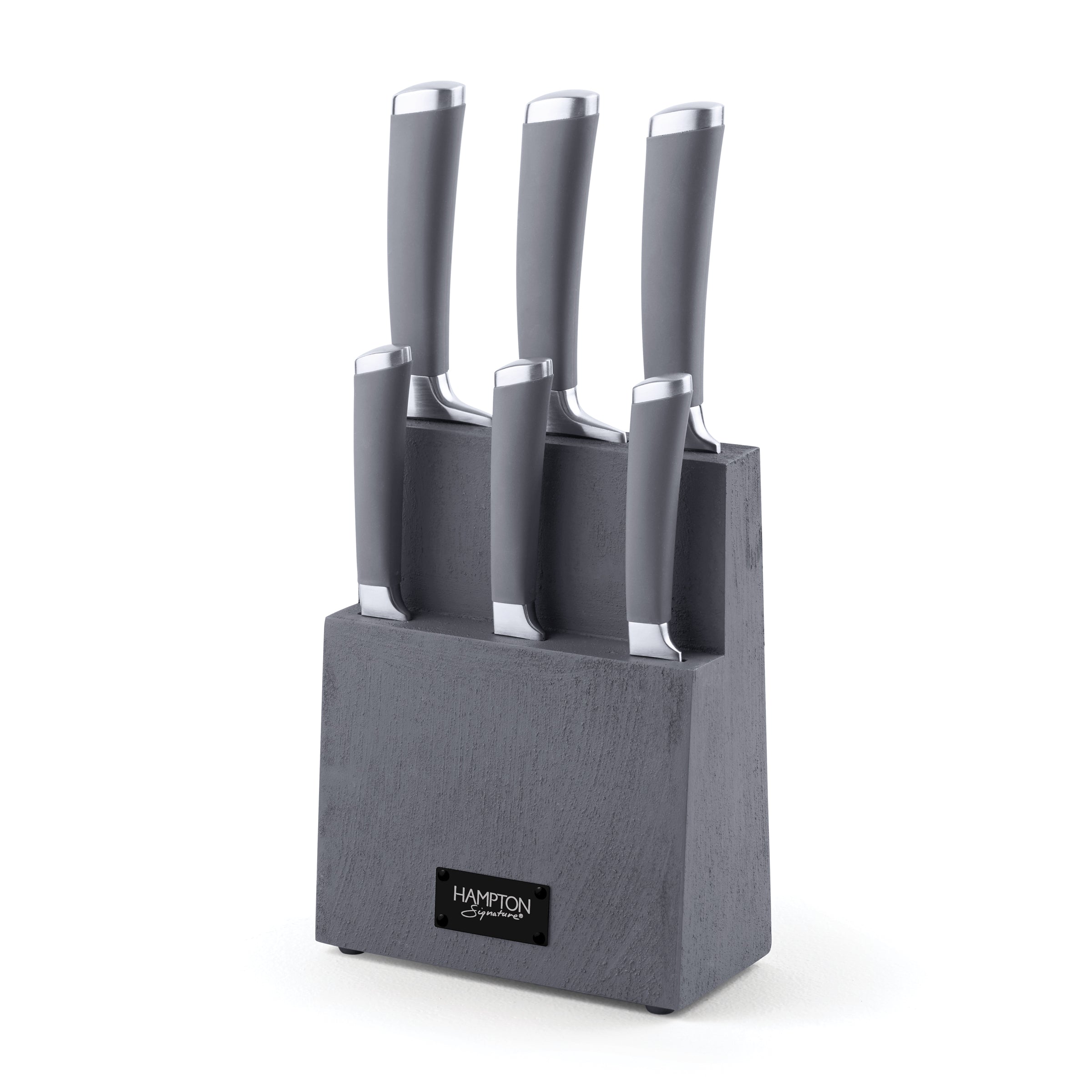 Beton 7-Piece Knife Set with Textured Cutlery Block - Grey Stainless Steel