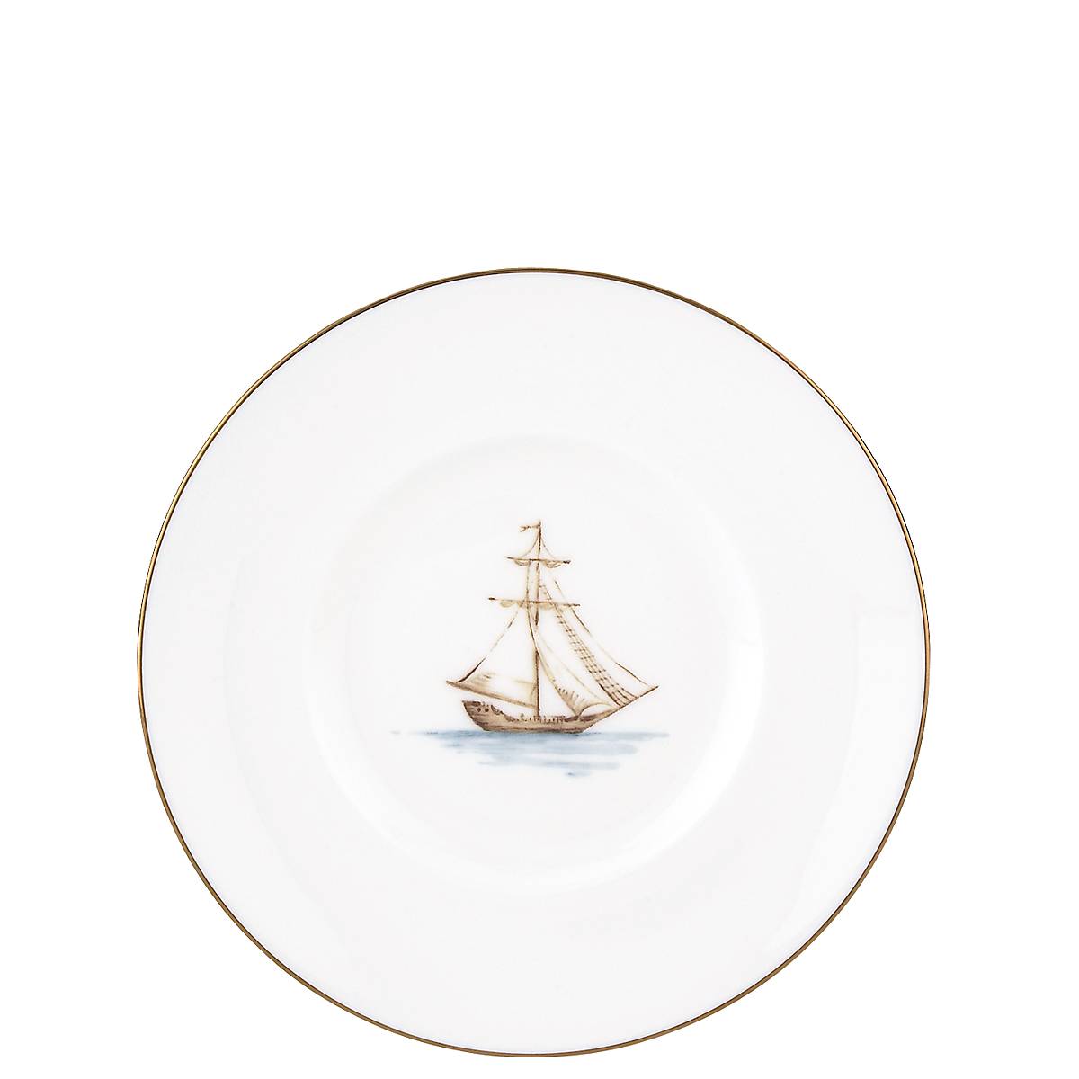 British Colonial Tradewind Porcelain Dessert Plate with Gold Trim